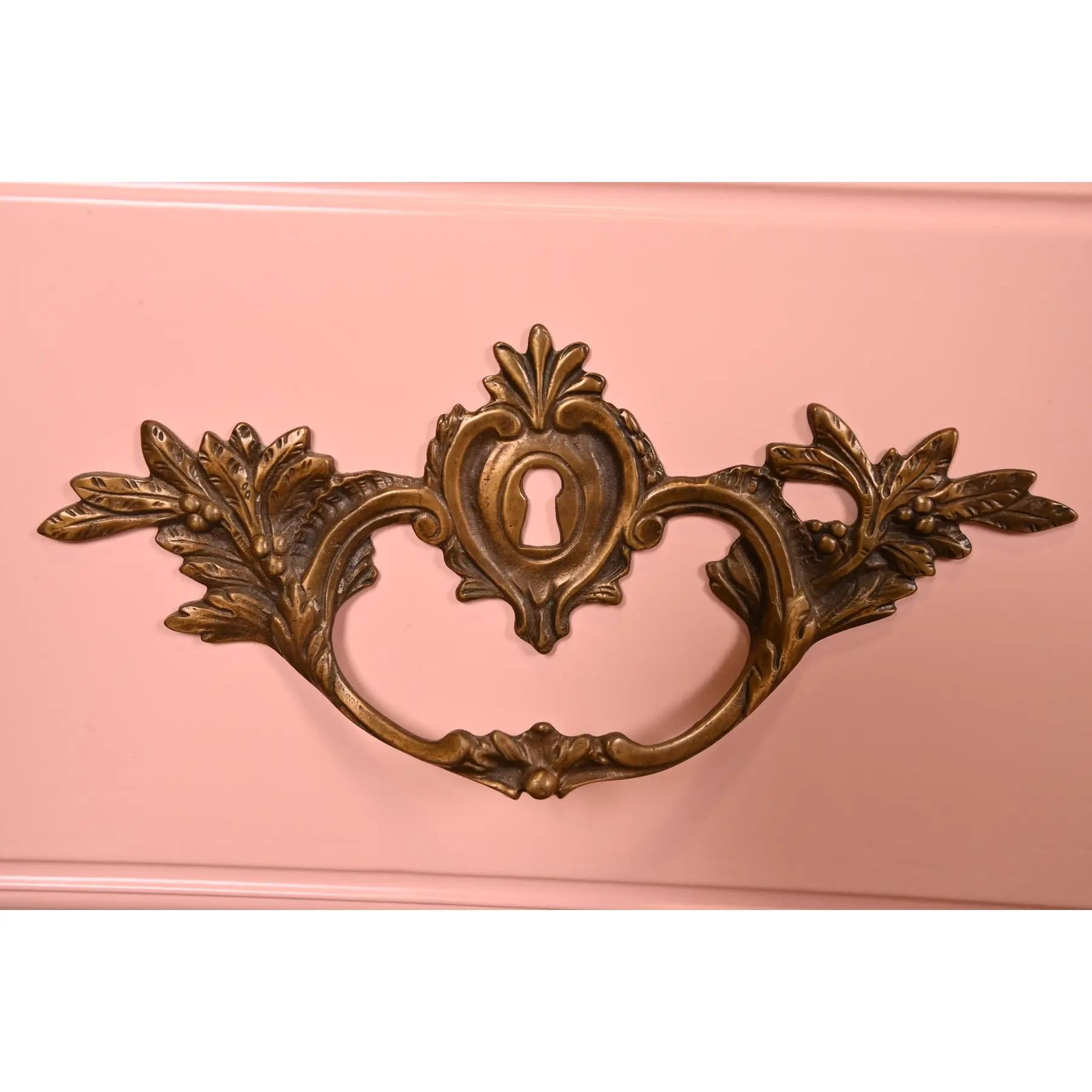 Baker Furniture French Provincial Louis XV Pink Lacquered Nine-Drawer Dresser For Sale 2