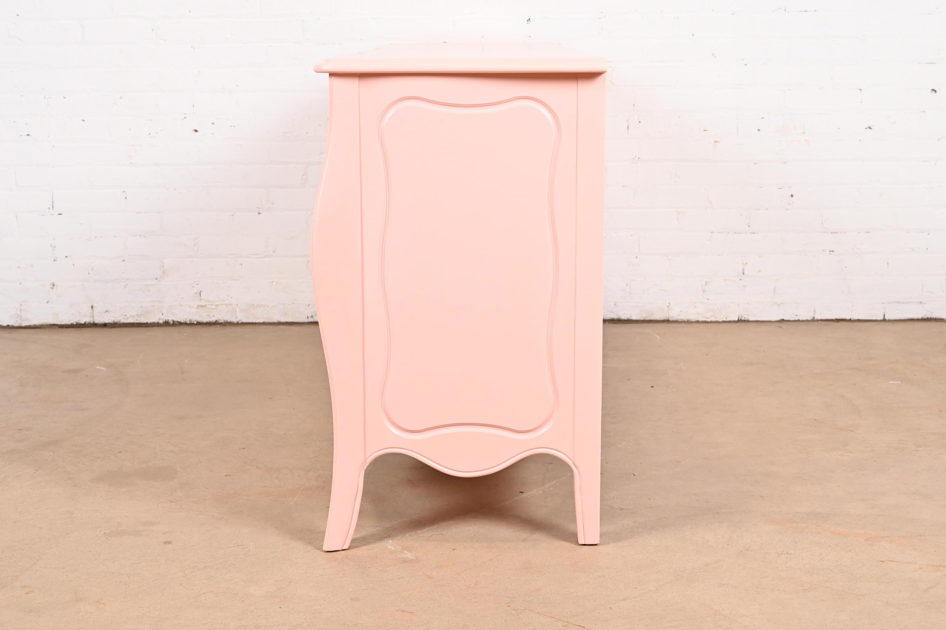 Baker Furniture French Provincial Louis XV Pink Lacquered Triple Dresser For Sale 4