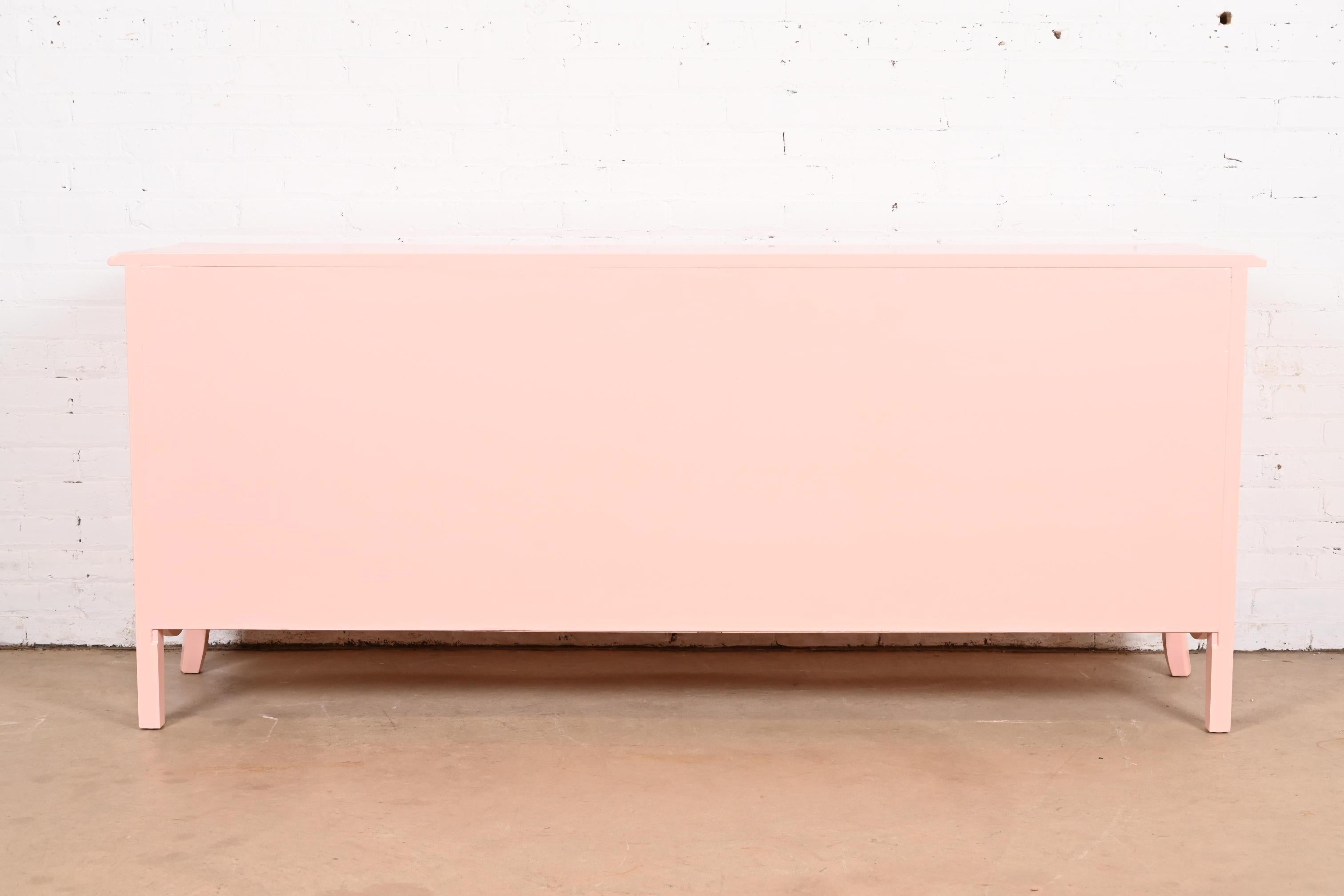 Baker Furniture French Provincial Louis XV Pink Lacquered Triple Dresser For Sale 5