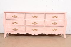 Baker Furniture French Provincial Louis XV Pink Lacquered Triple Dresser