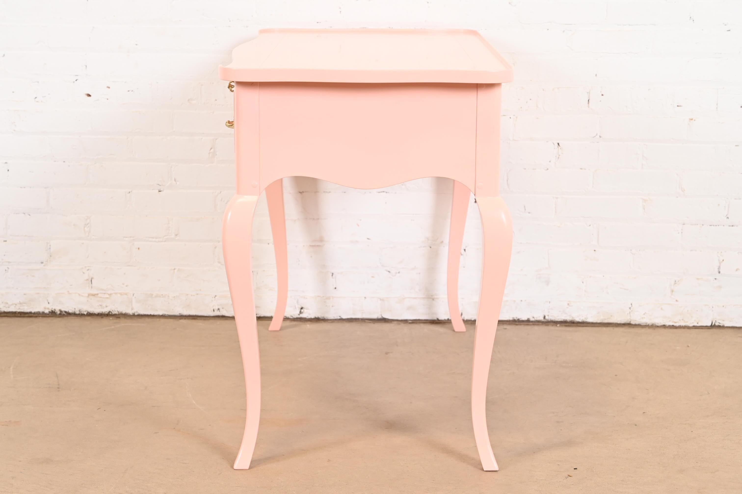 Baker Furniture French Provincial Louis XV Pink Lacquered Writing Desk 4