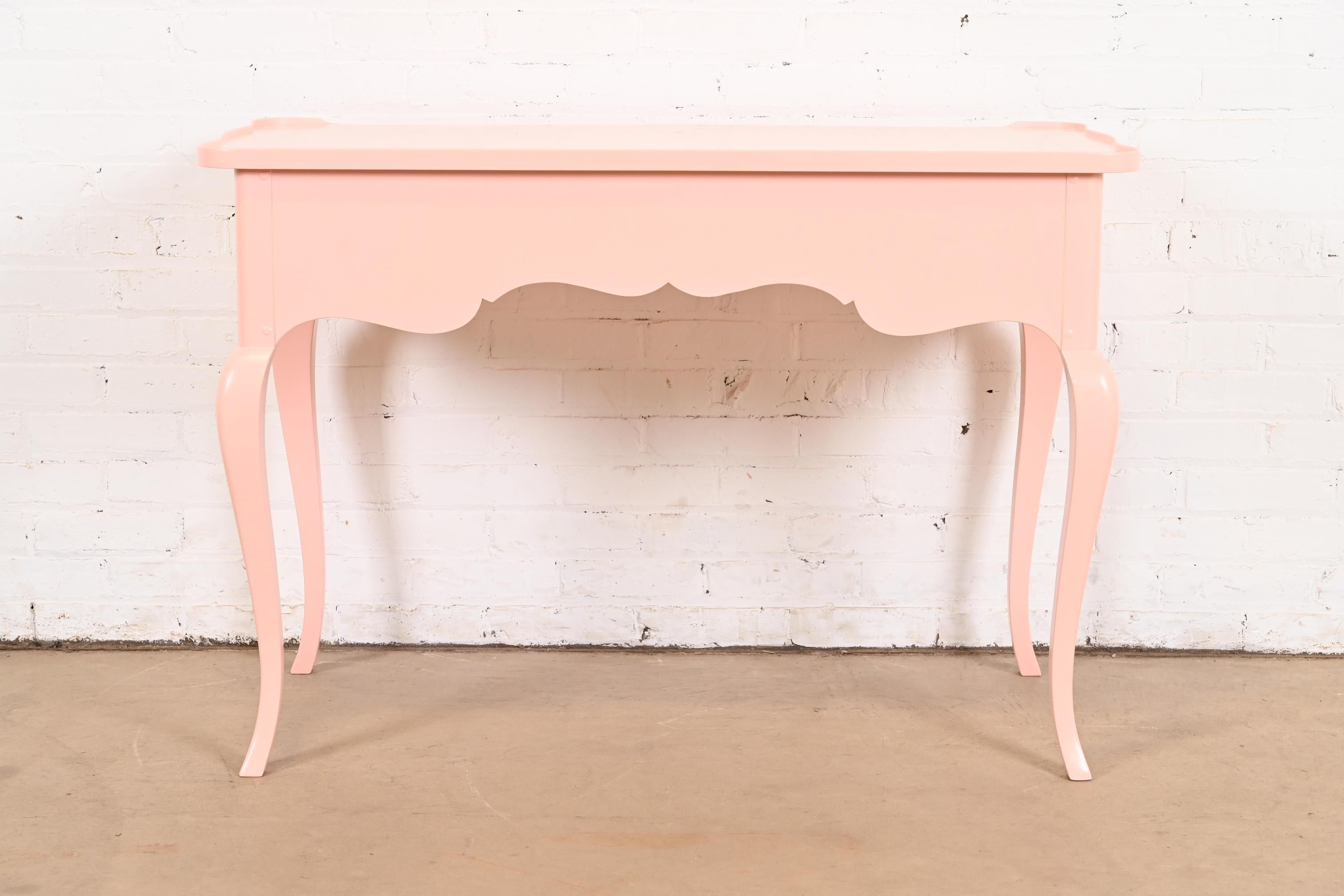 Baker Furniture French Provincial Louis XV Pink Lacquered Writing Desk 5