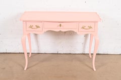 Baker Furniture French Provincial Louis XV Pink Lacquered Writing Desk