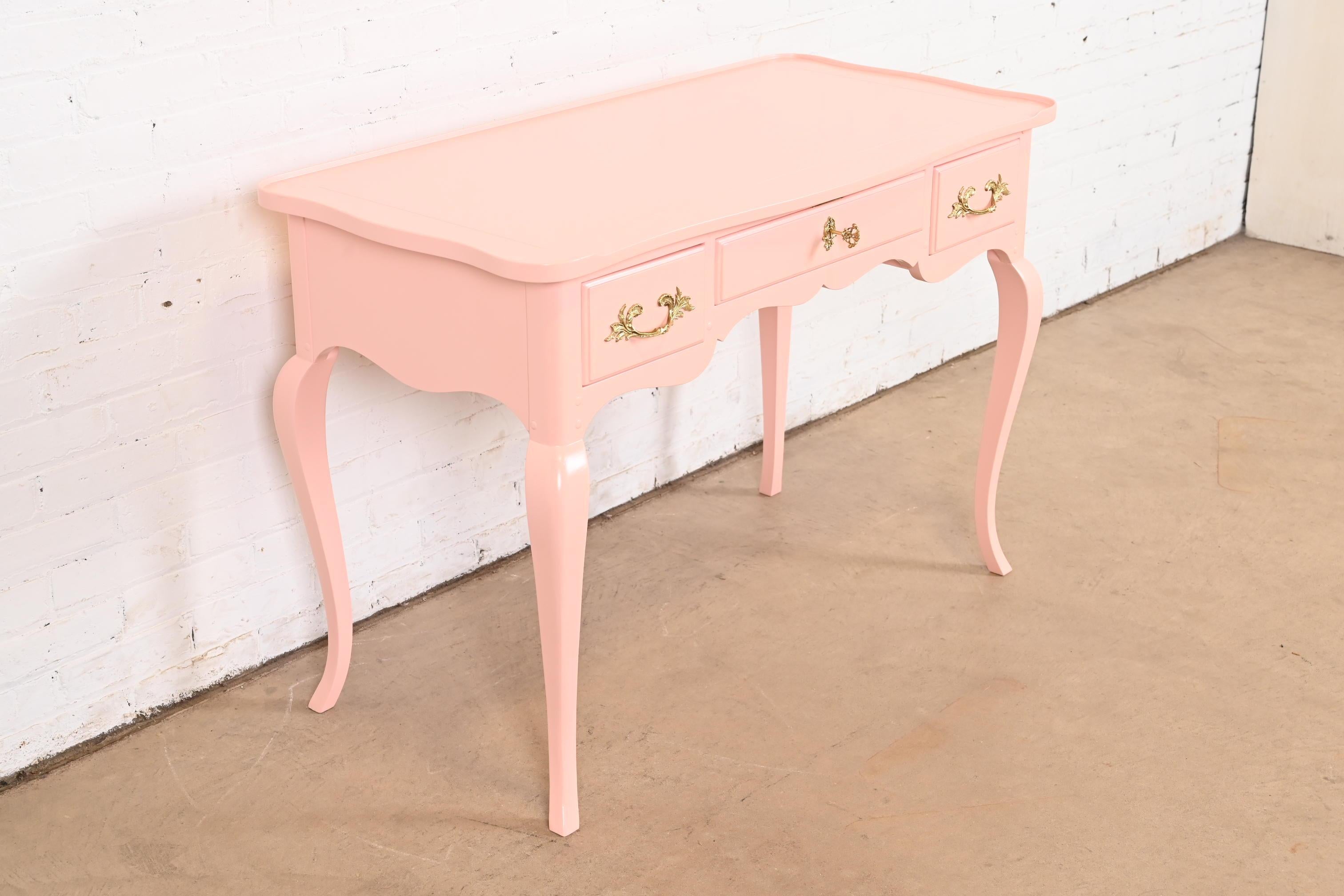 Baker Furniture French Provincial Louis XV Pink Lacquered Writing Desk In Good Condition In South Bend, IN