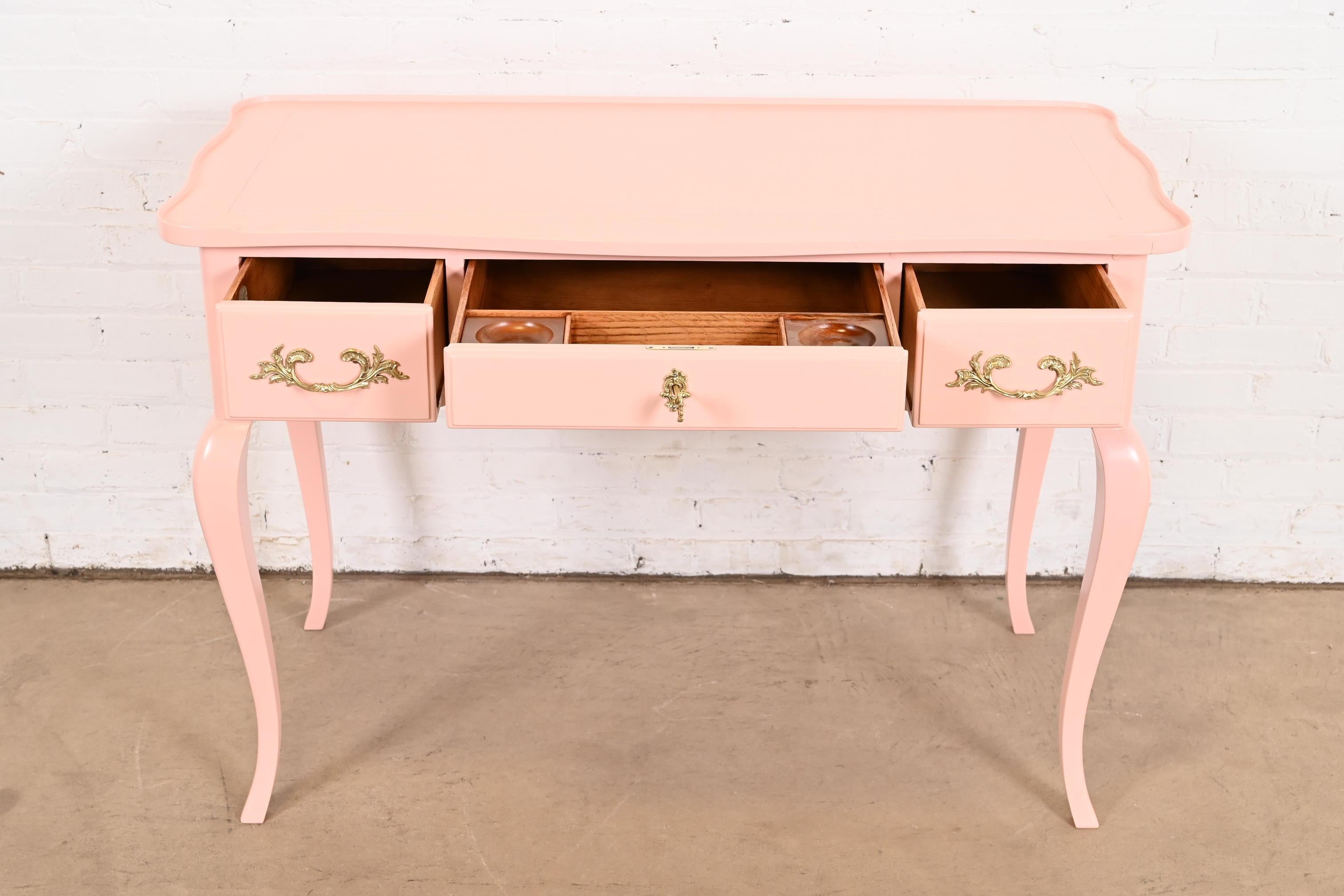 Mid-20th Century Baker Furniture French Provincial Louis XV Pink Lacquered Writing Desk
