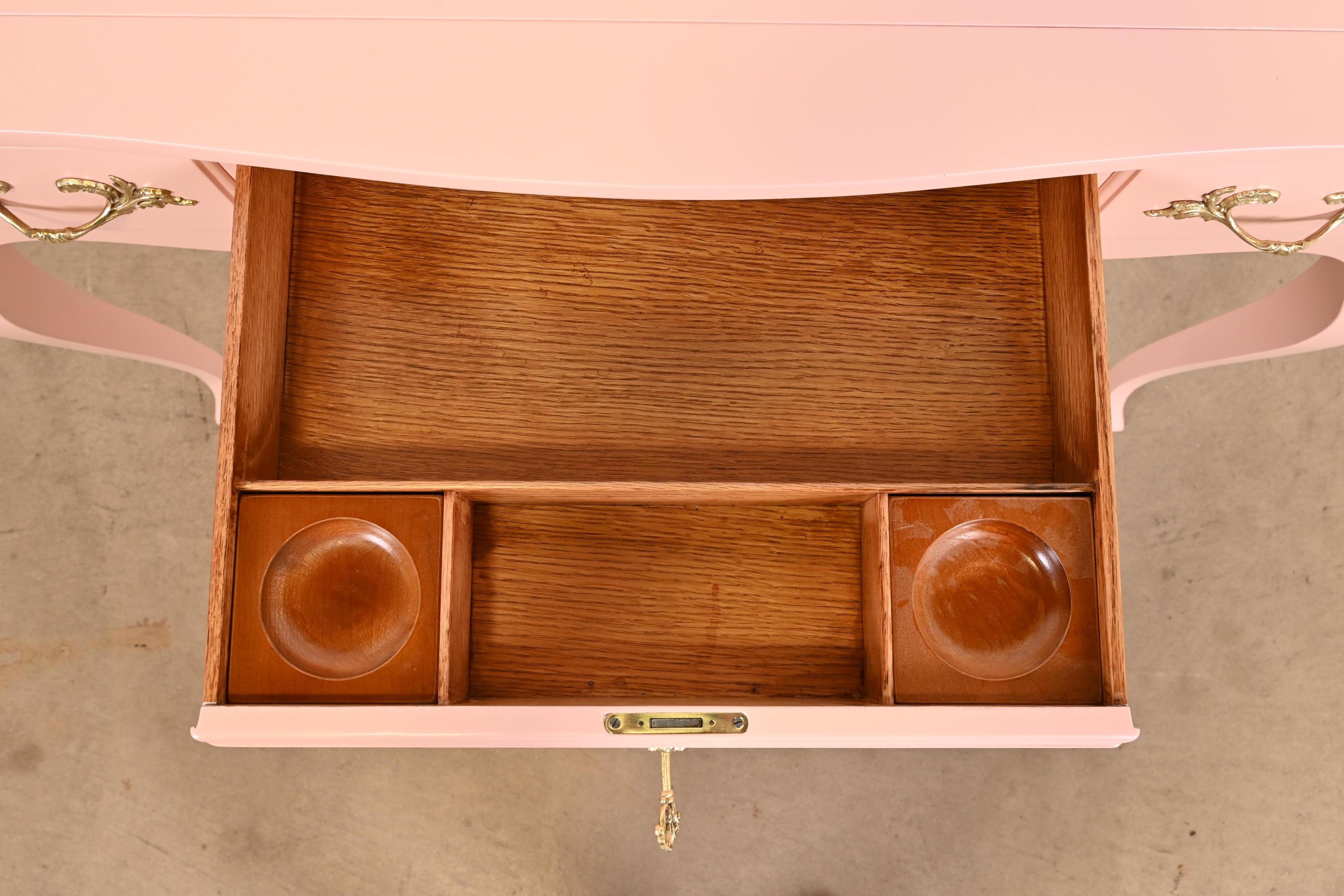 Baker Furniture French Provincial Louis XV Pink Lacquered Writing Desk 1
