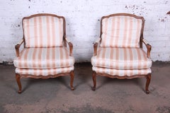 Baker Furniture French Provincial Louis XV Style Bergère Chairs, Pair