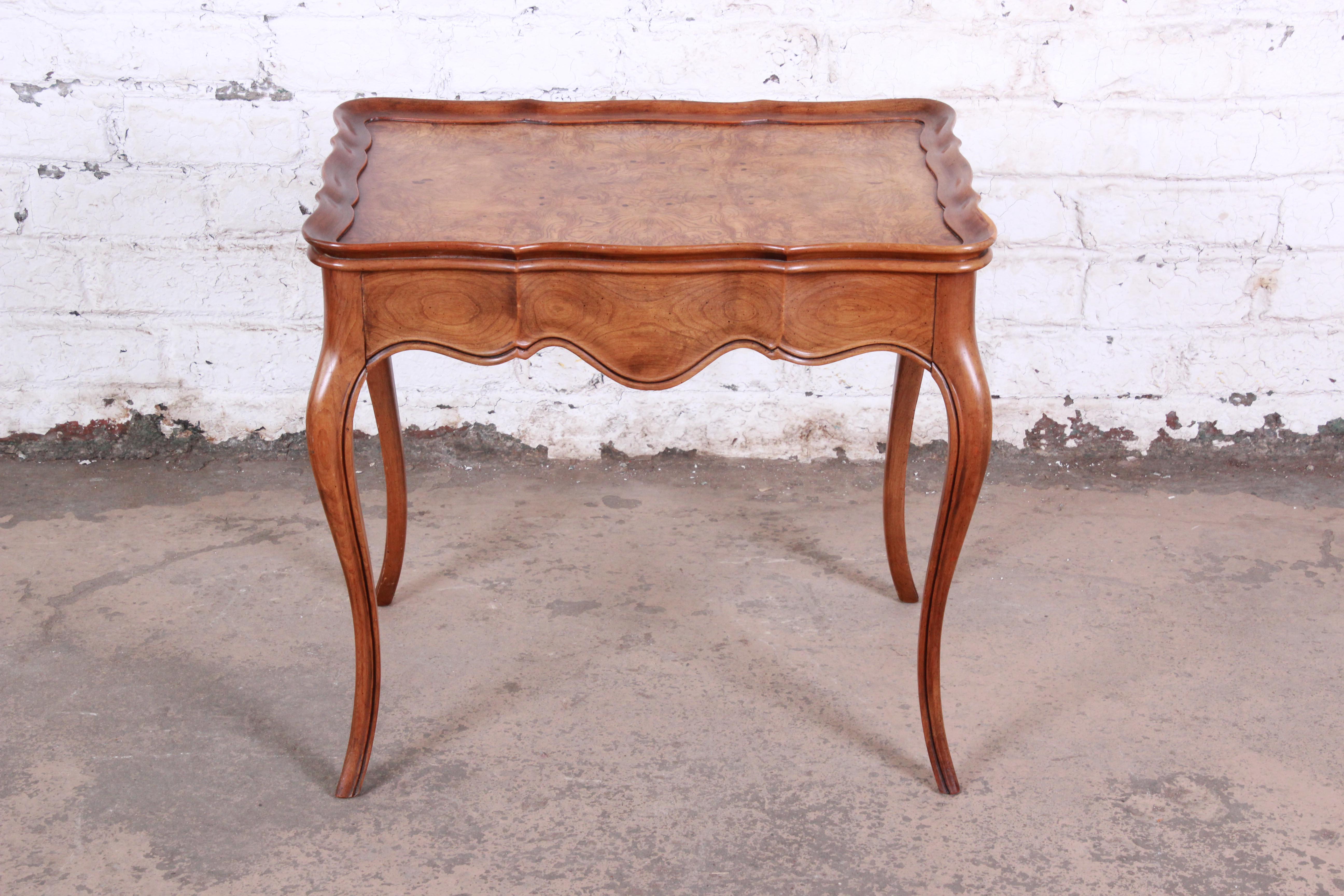 Baker Furniture French Provincial Louis XV Style Walnut Burl Side Table 5