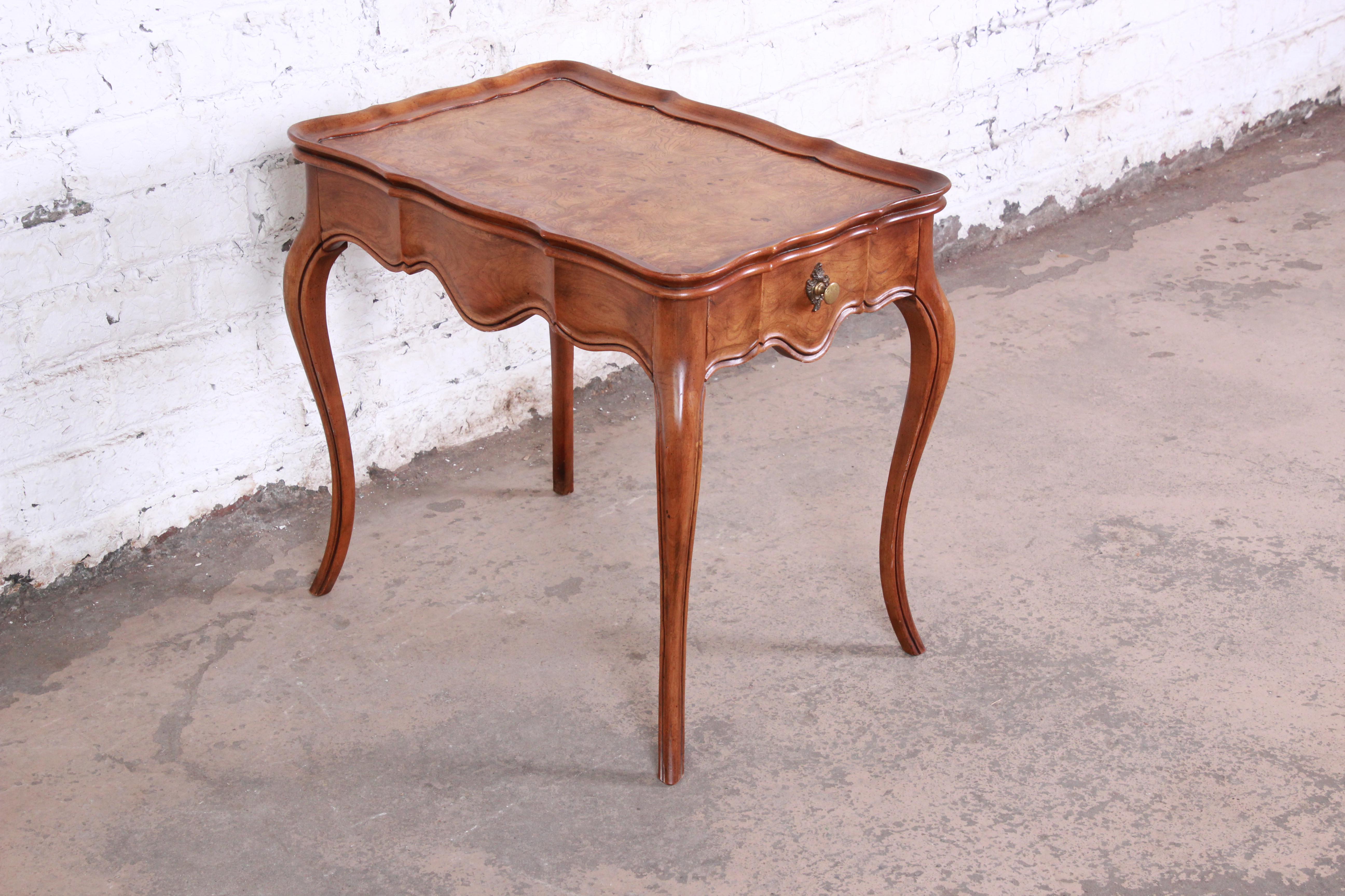 Late 20th Century Baker Furniture French Provincial Louis XV Style Walnut Burl Side Table