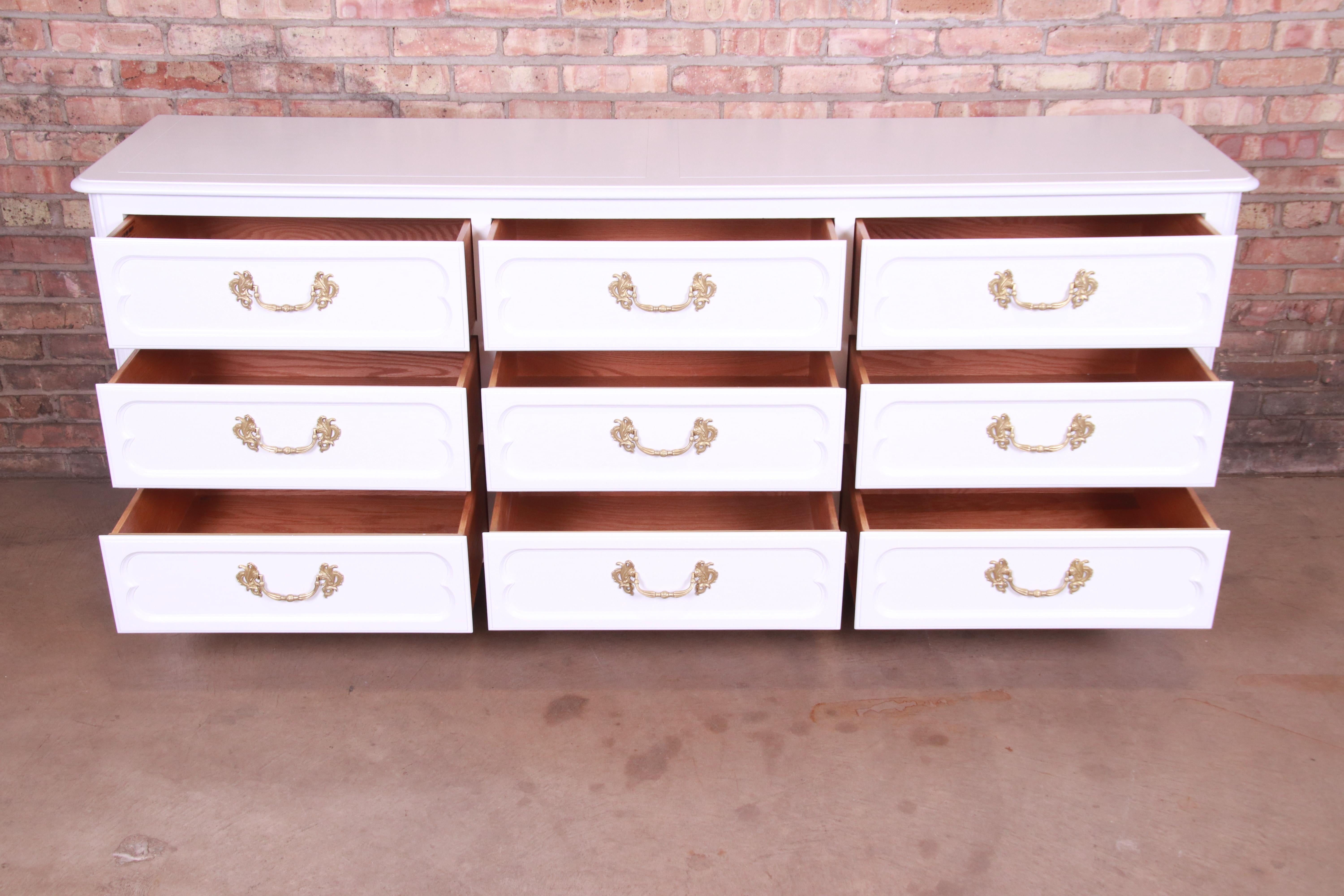 Lacquered Baker Furniture French Provincial Louis XV Triple Dresser, Newly Refinished