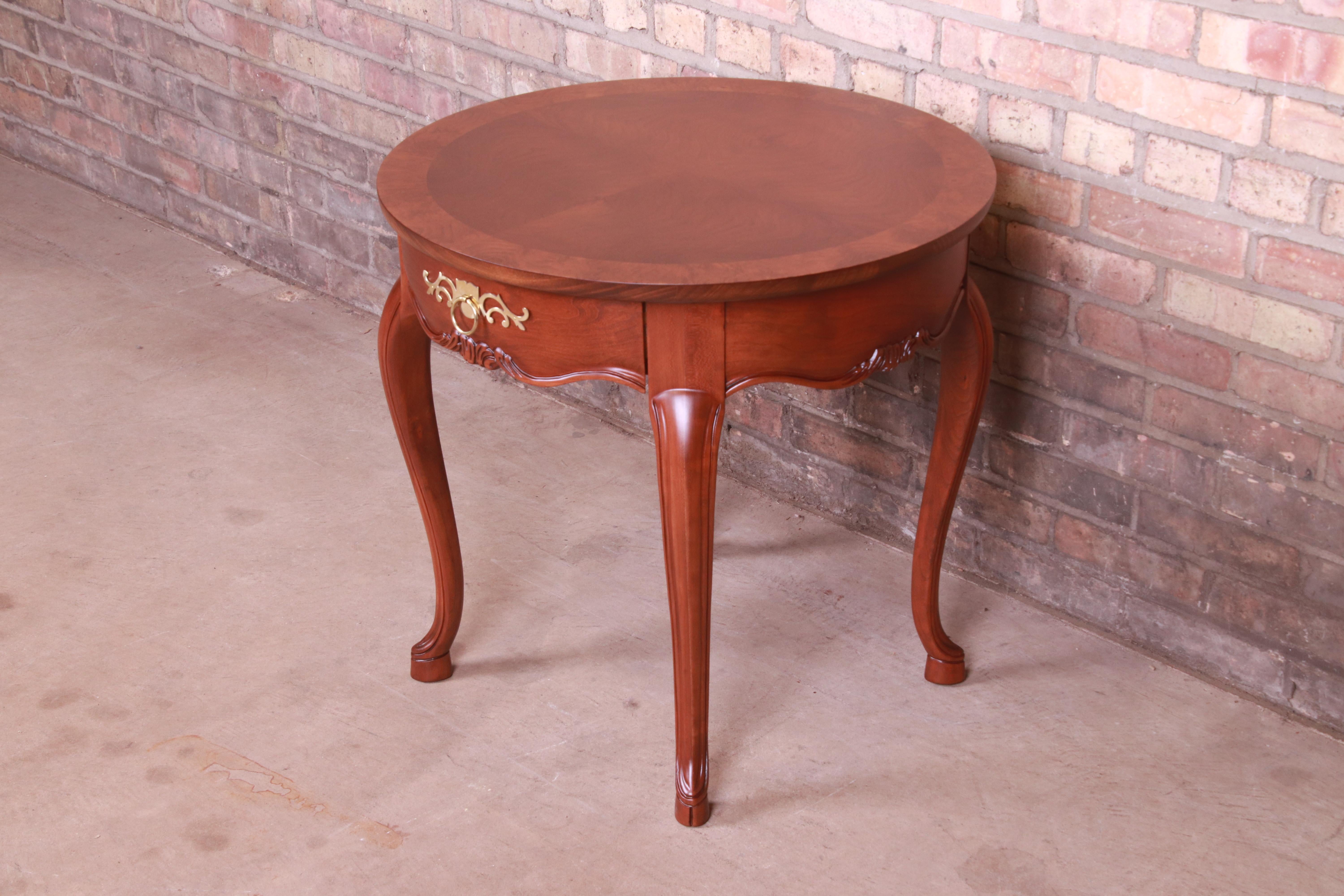 American Baker Furniture French Provincial Louis XV Walnut and Burl Tea Table, Refinished For Sale