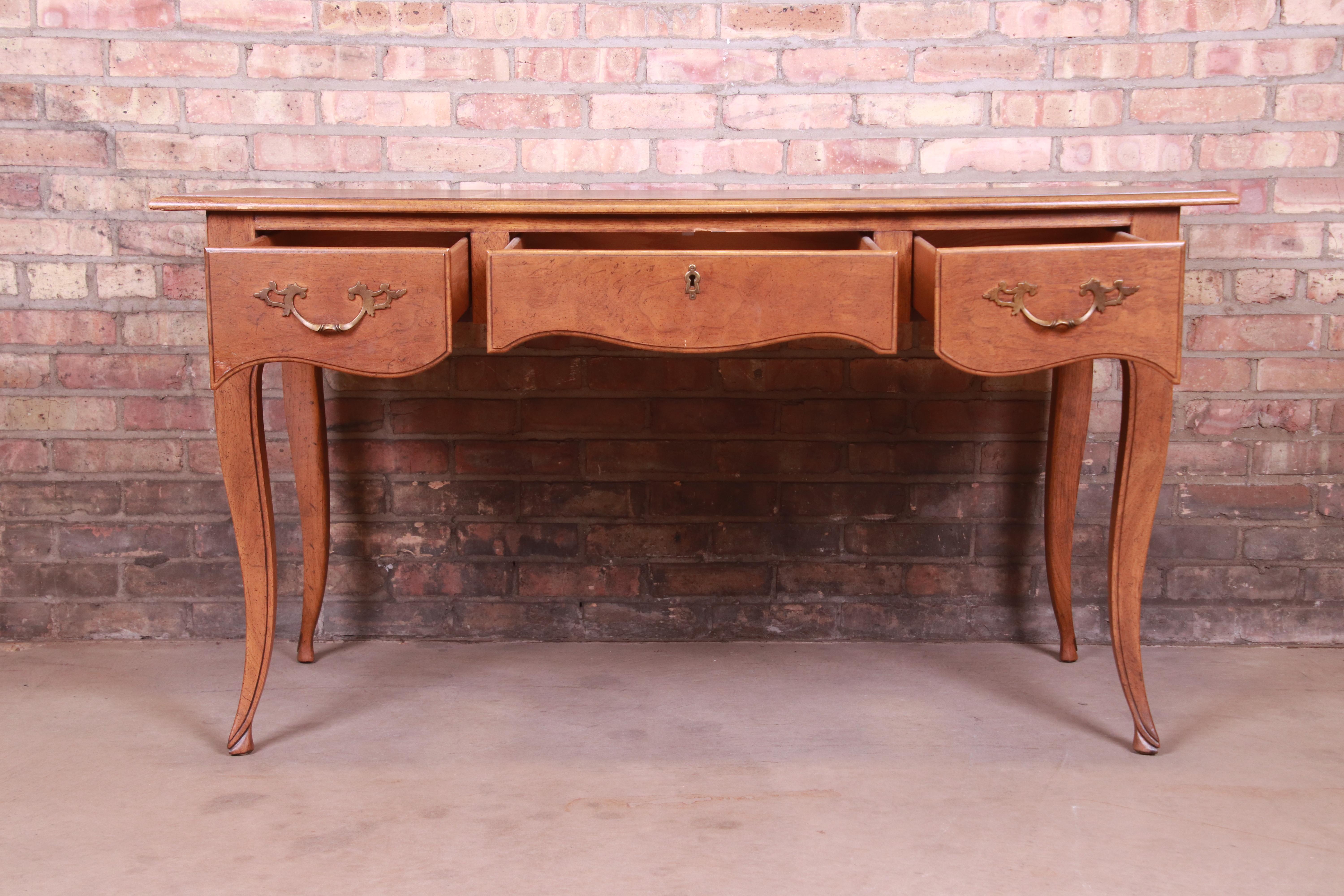 20th Century Baker Furniture French Provincial Louis XV Walnut and Burl Wood Writing Desk