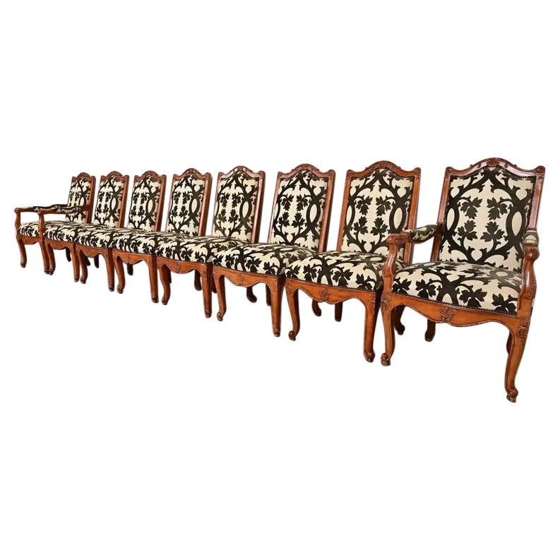Baker Furniture French Provincial Louis XV Walnut Dining Chairs, Set of Eight