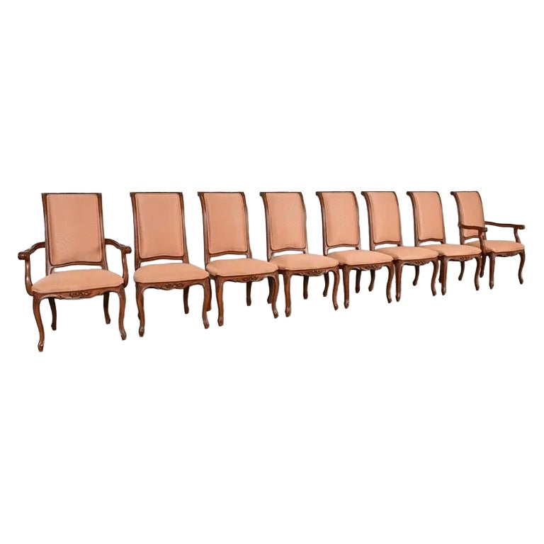 Baker Furniture French Provincial Louis XV Walnut Dining Chairs, Set of Eight