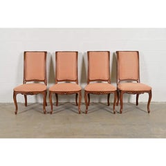 Baker Furniture French Provincial Louis XV Walnut Dining Chairs, Set of Four