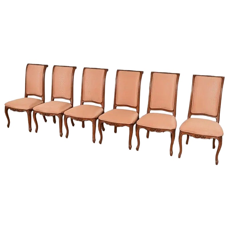Baker Furniture French Provincial Louis XV Walnut Dining Chairs, Set of Six