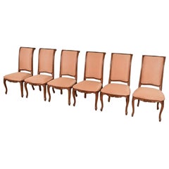 Baker Furniture French Provincial Louis XV Walnut Dining Chairs, Set of Six