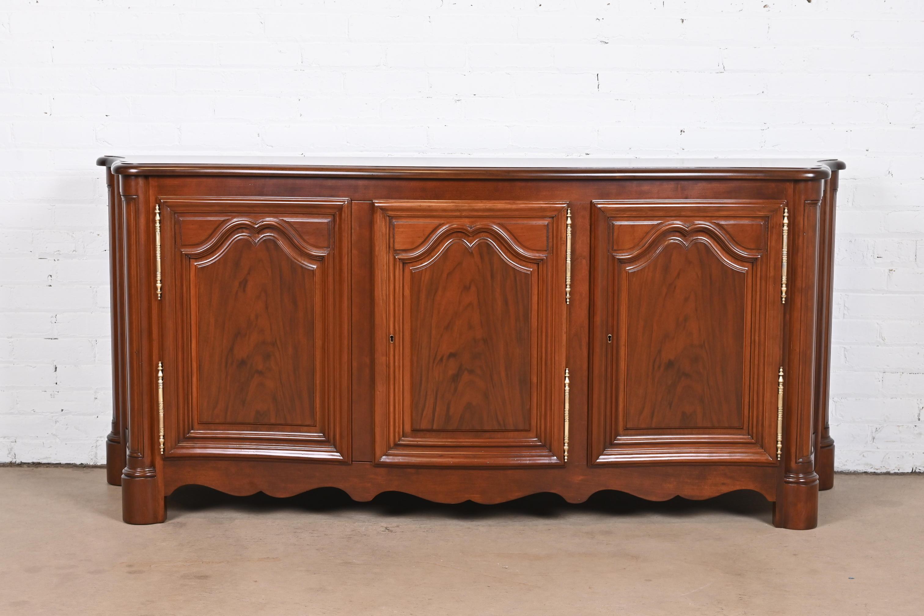 American Baker Furniture French Provincial Louis XV Walnut Sideboard, Newly Refinished For Sale