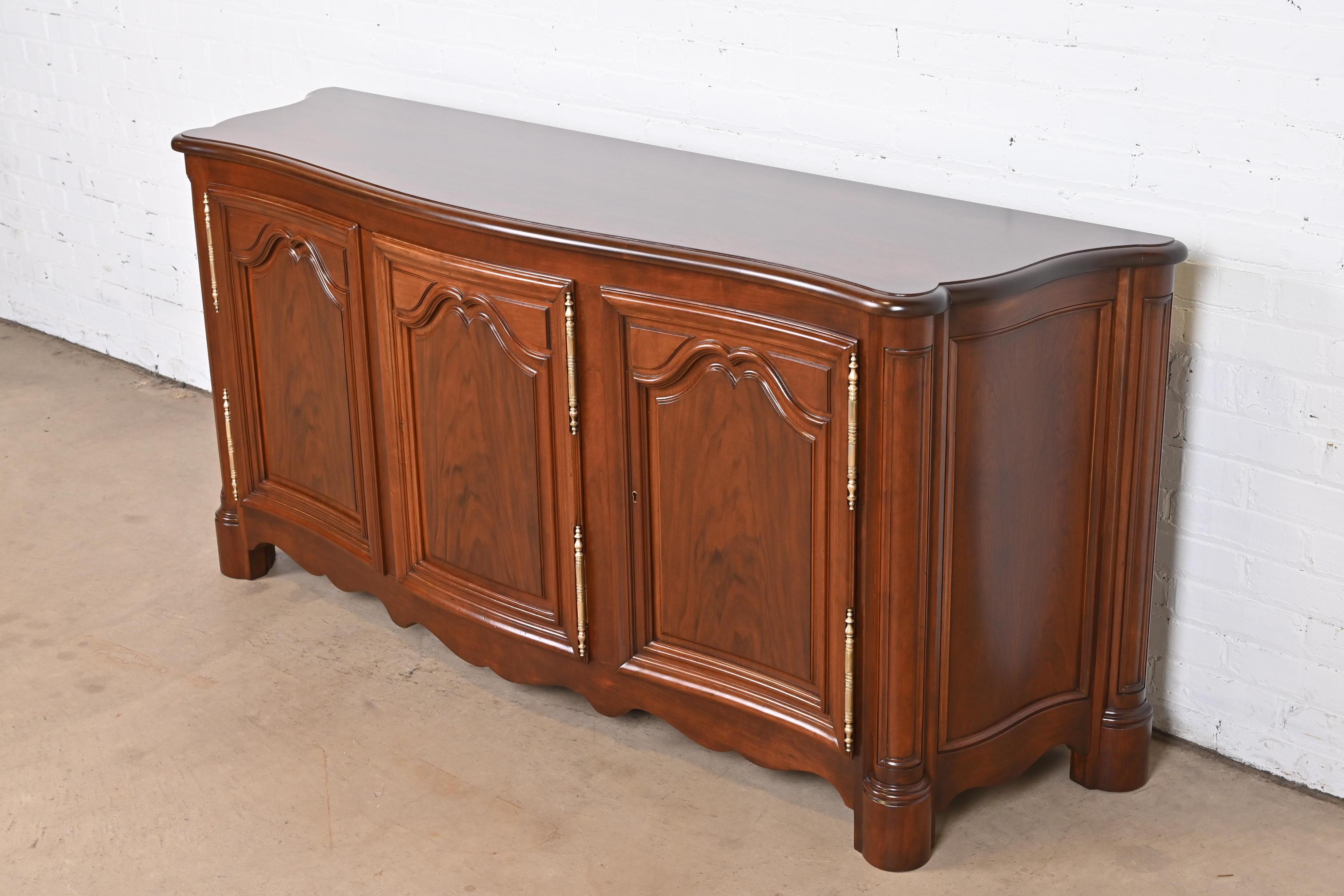 Mid-20th Century Baker Furniture French Provincial Louis XV Walnut Sideboard, Newly Refinished For Sale