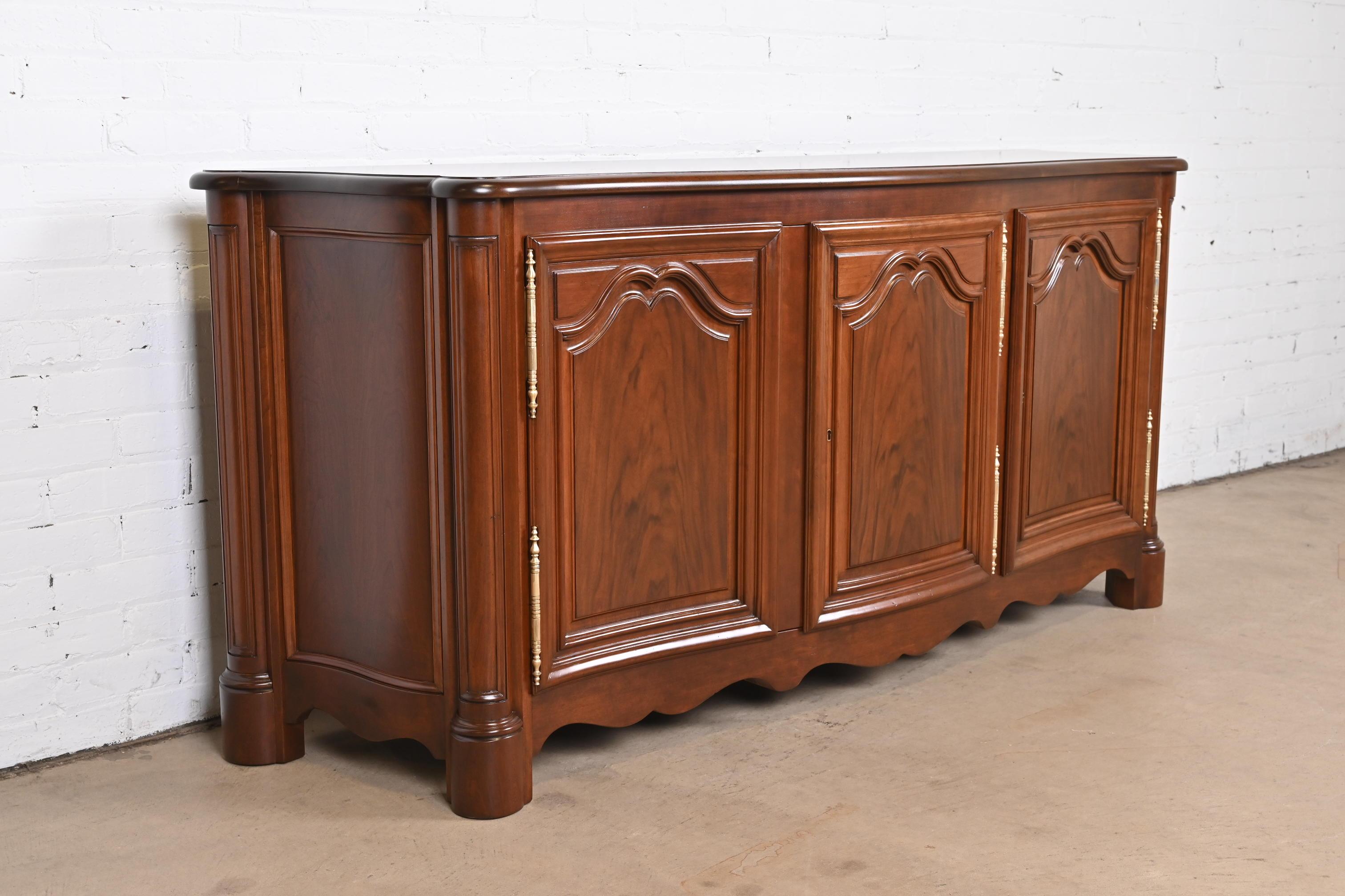 Baker Furniture French Provincial Louis XV Walnut Sideboard, Newly Refinished For Sale 1