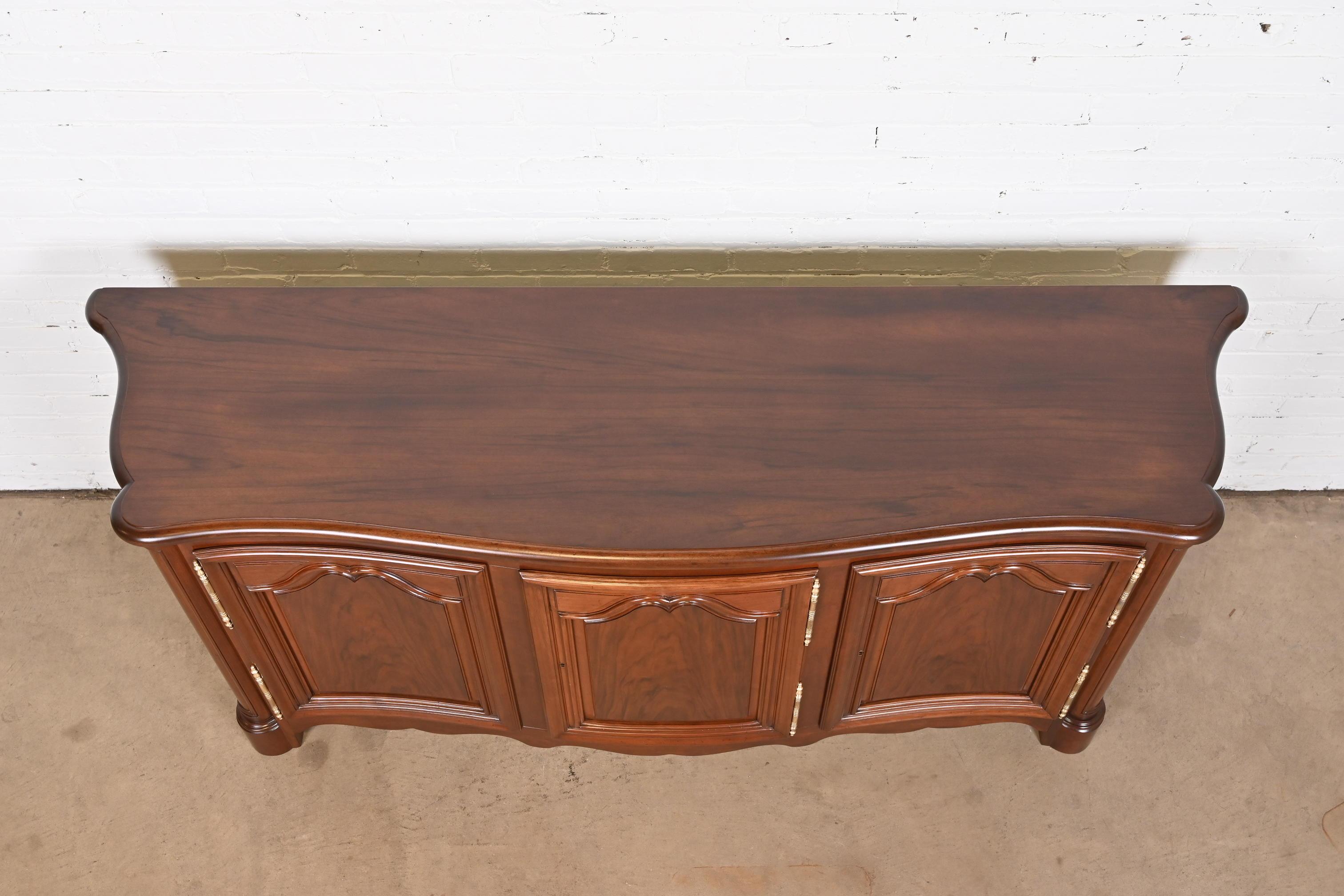 Baker Furniture French Provincial Louis XV Walnut Sideboard, Newly Refinished For Sale 3