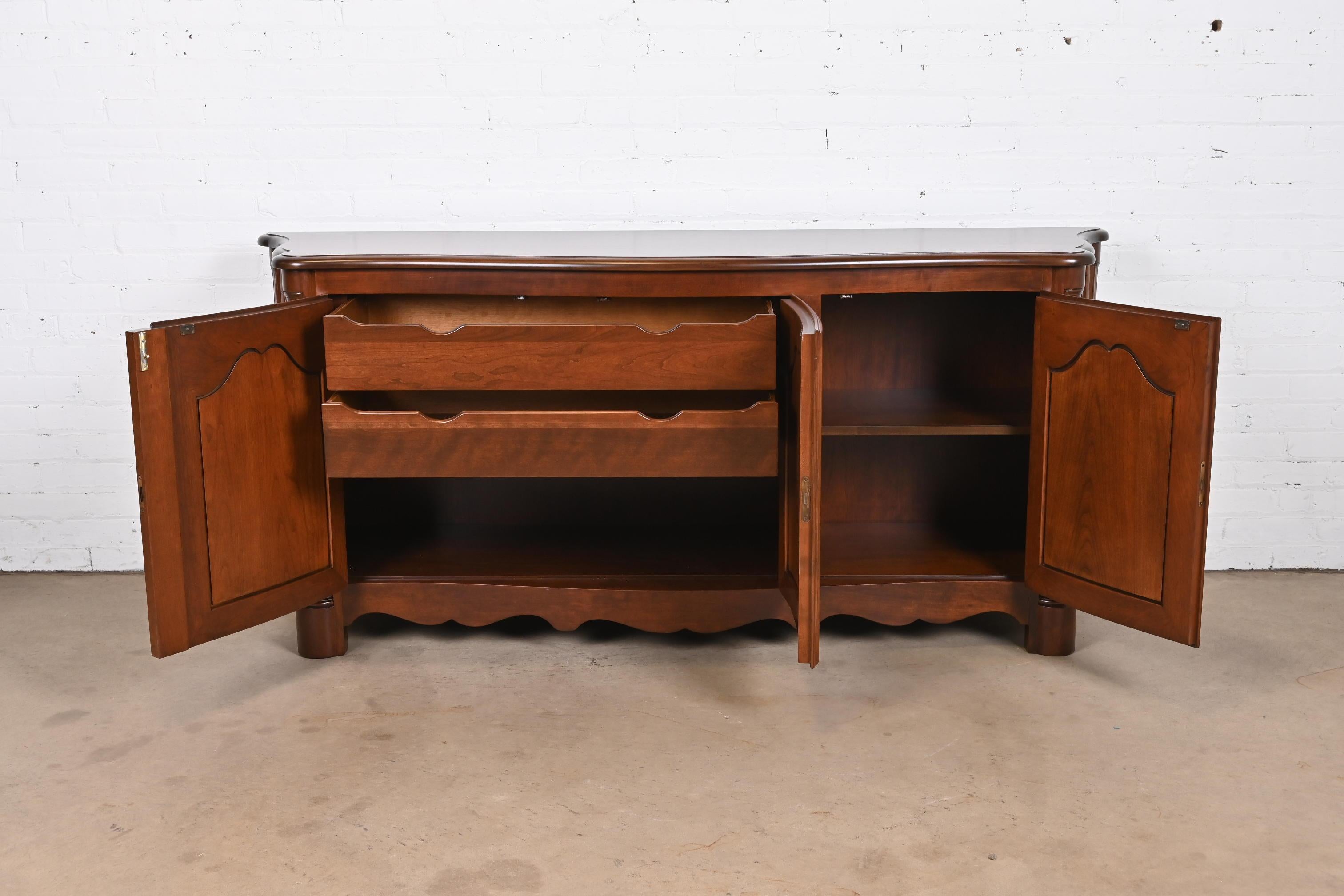 Baker Furniture French Provincial Louis XV Walnut Sideboard, Newly Refinished For Sale 4