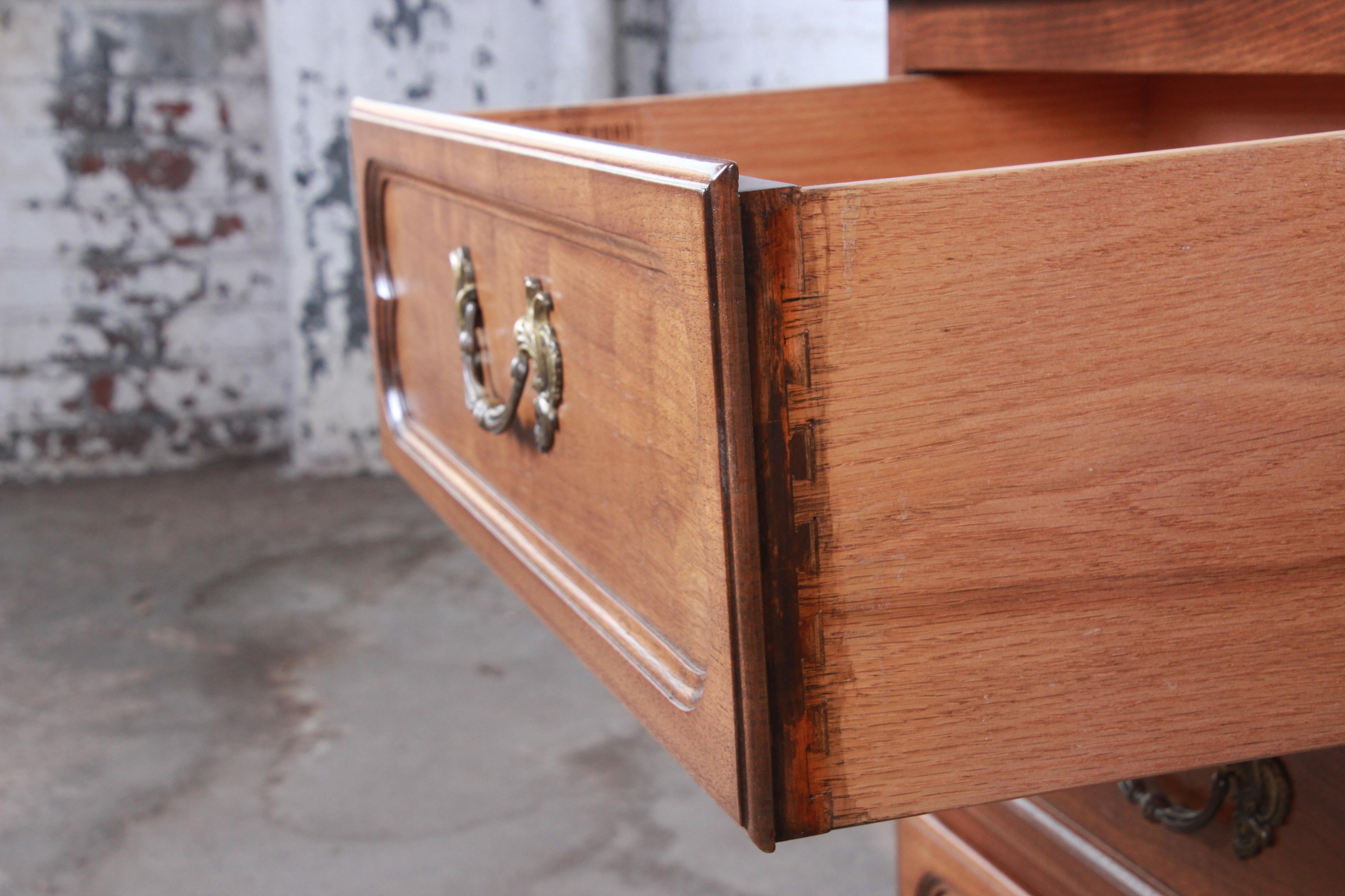 Baker Furniture French Provincial Louis XV Walnut Triple Dresser, Newly Restored 1