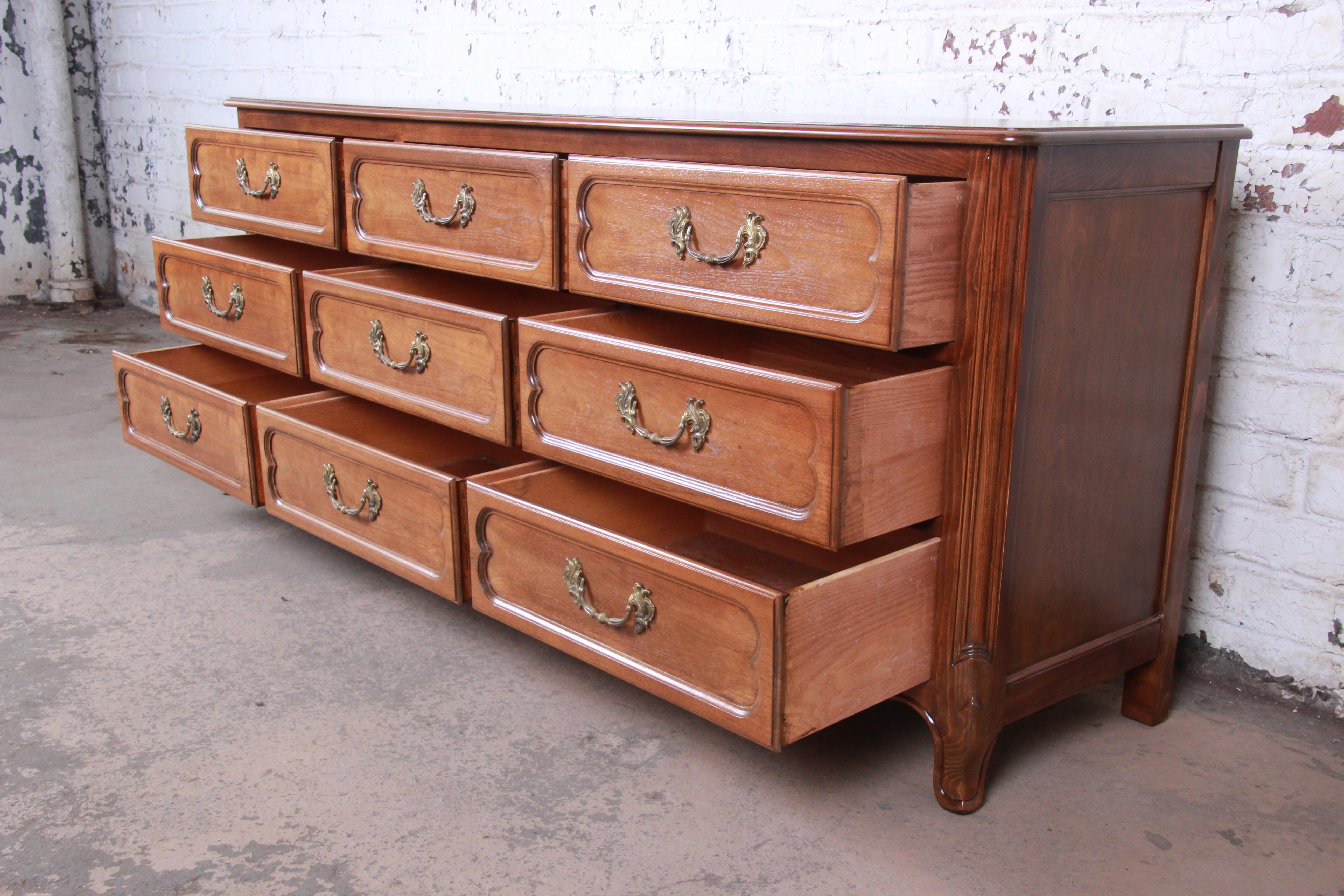 Baker Furniture French Provincial Louis XV Walnut Triple Dresser, Newly Restored 2