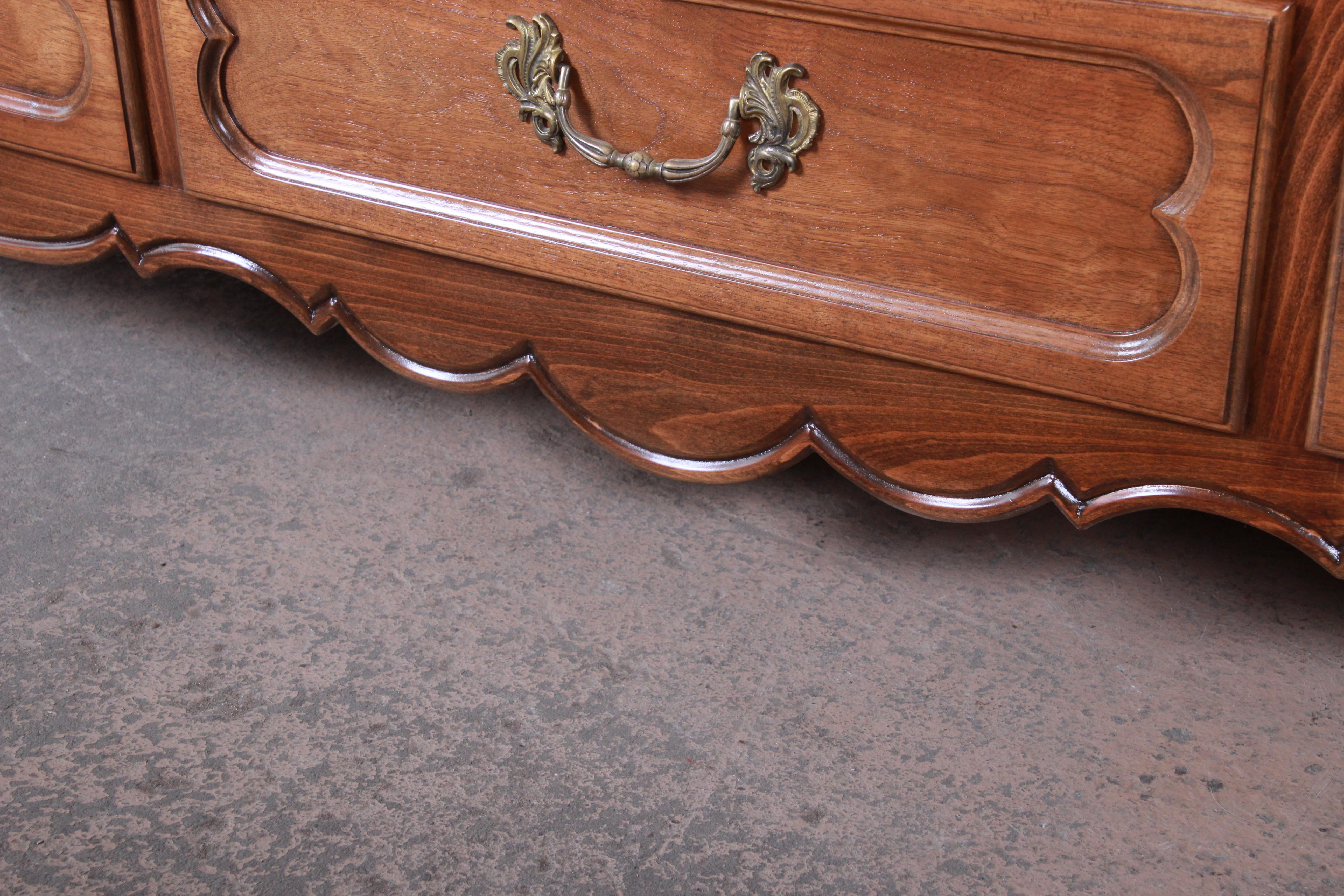 Baker Furniture French Provincial Louis XV Walnut Triple Dresser, Newly Restored 3