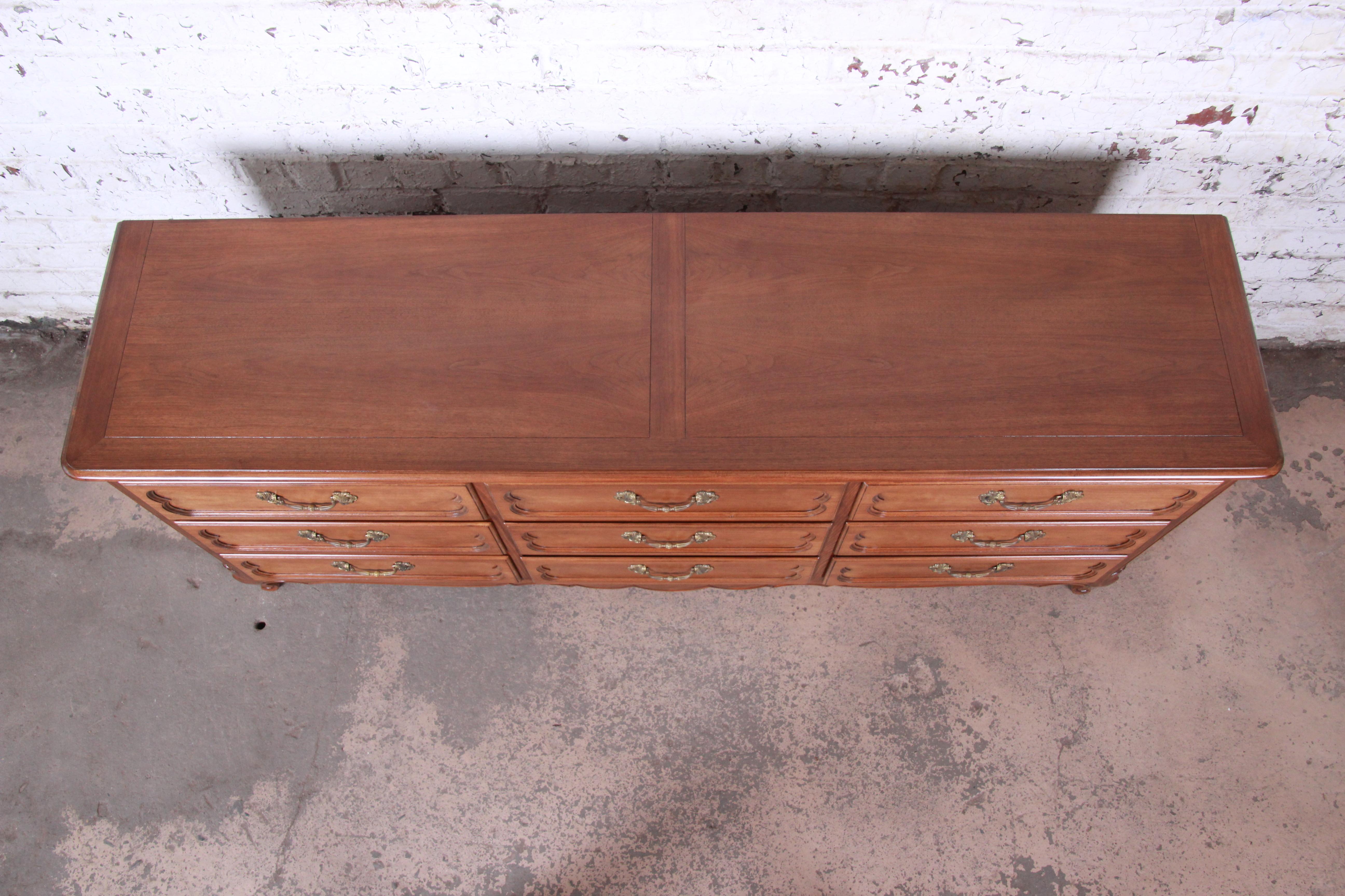 American Baker Furniture French Provincial Louis XV Walnut Triple Dresser, Newly Restored