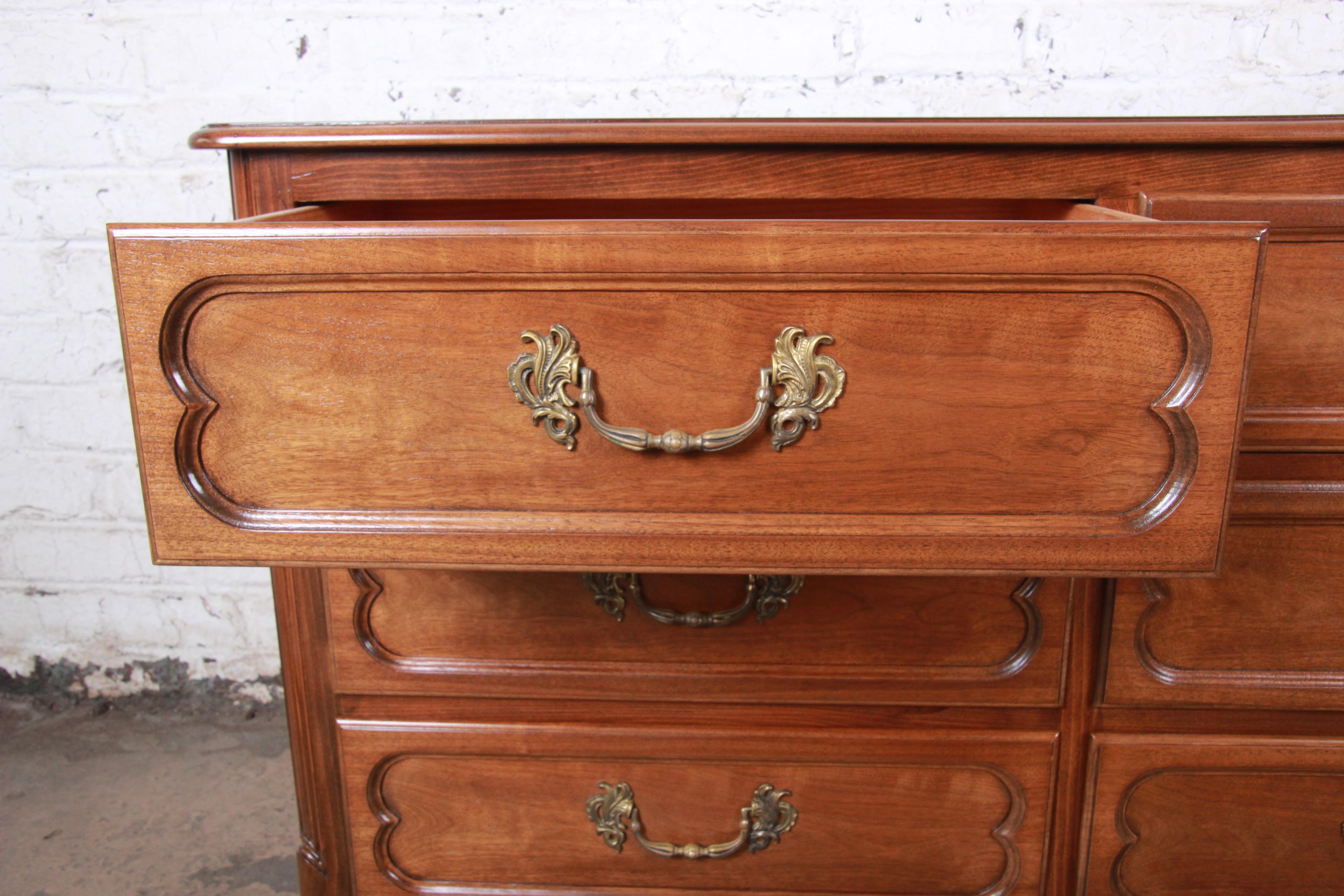 20th Century Baker Furniture French Provincial Louis XV Walnut Triple Dresser, Newly Restored