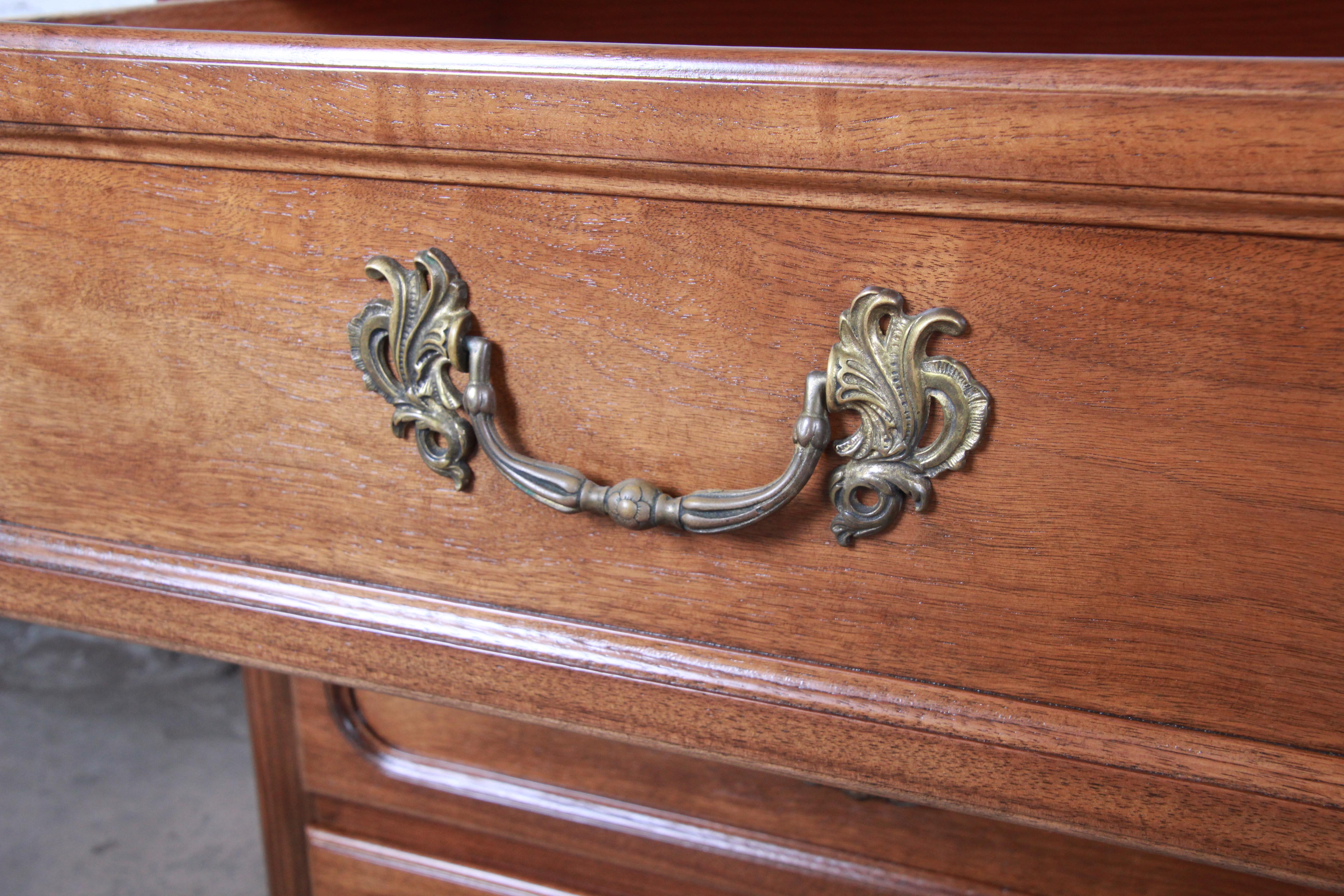 Brass Baker Furniture French Provincial Louis XV Walnut Triple Dresser, Newly Restored