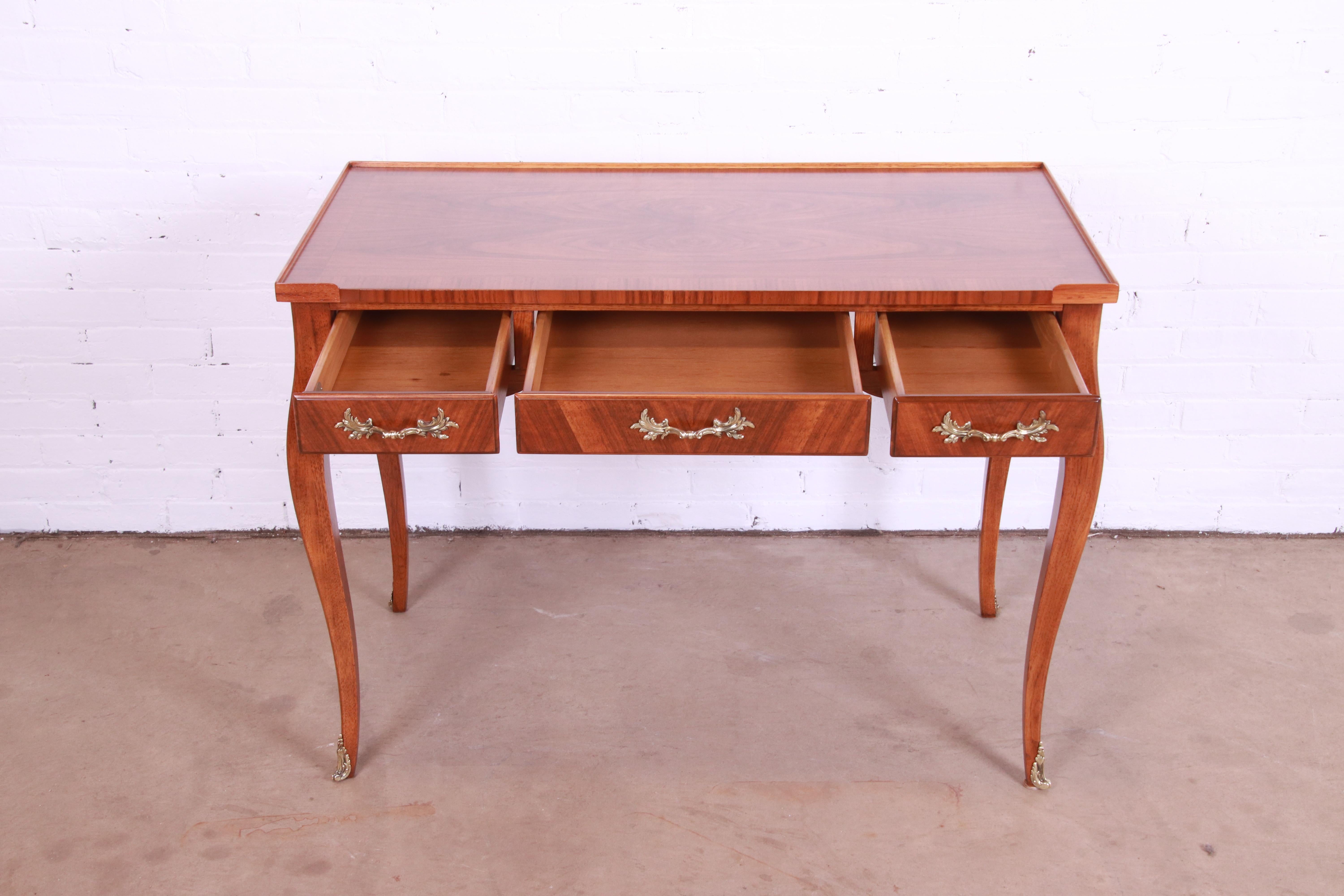 20th Century Baker Furniture French Provincial Louis XV Walnut Writing Desk, Newly Refinished For Sale
