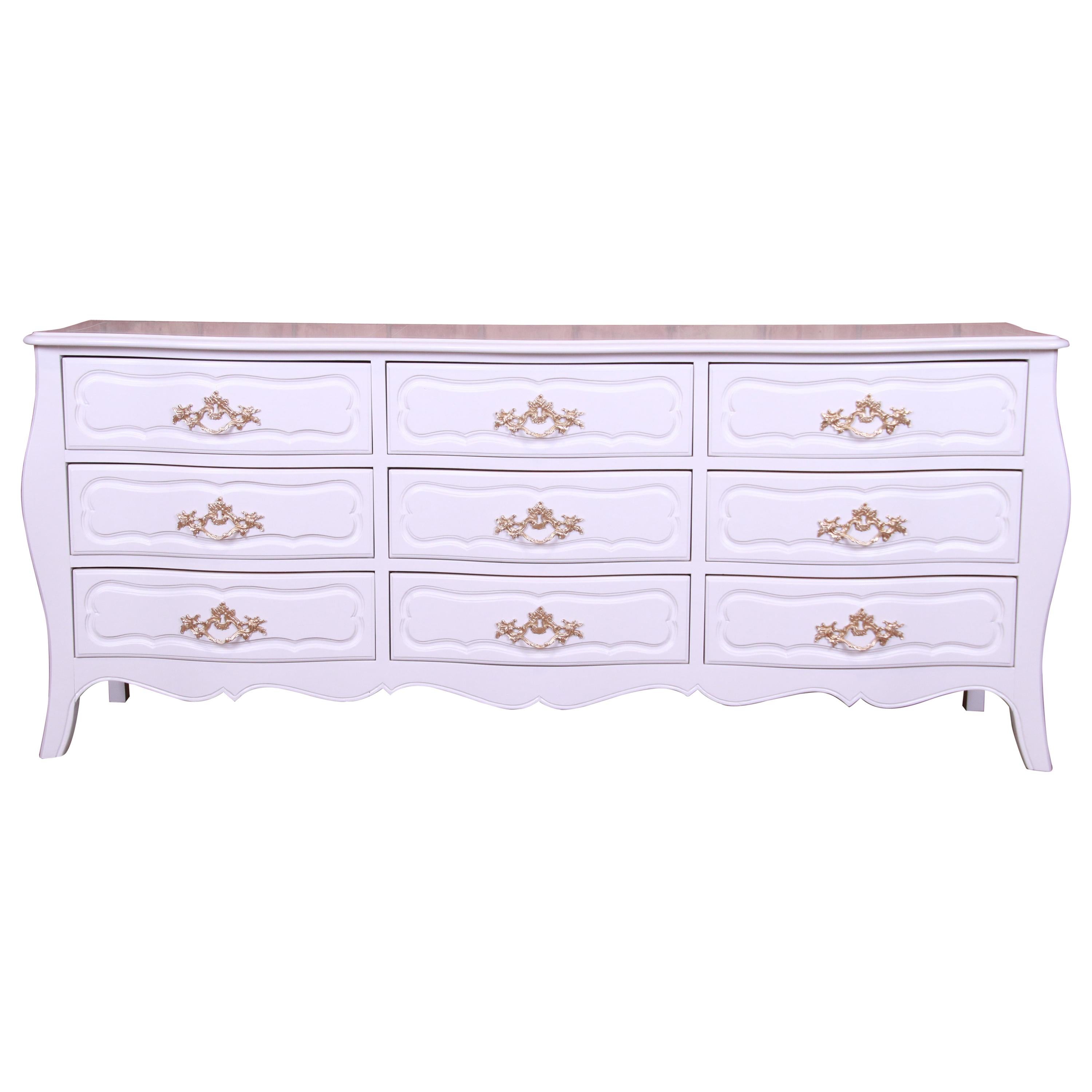 Baker Furniture French Provincial Louis XV White Lacquered Dresser, Refinished