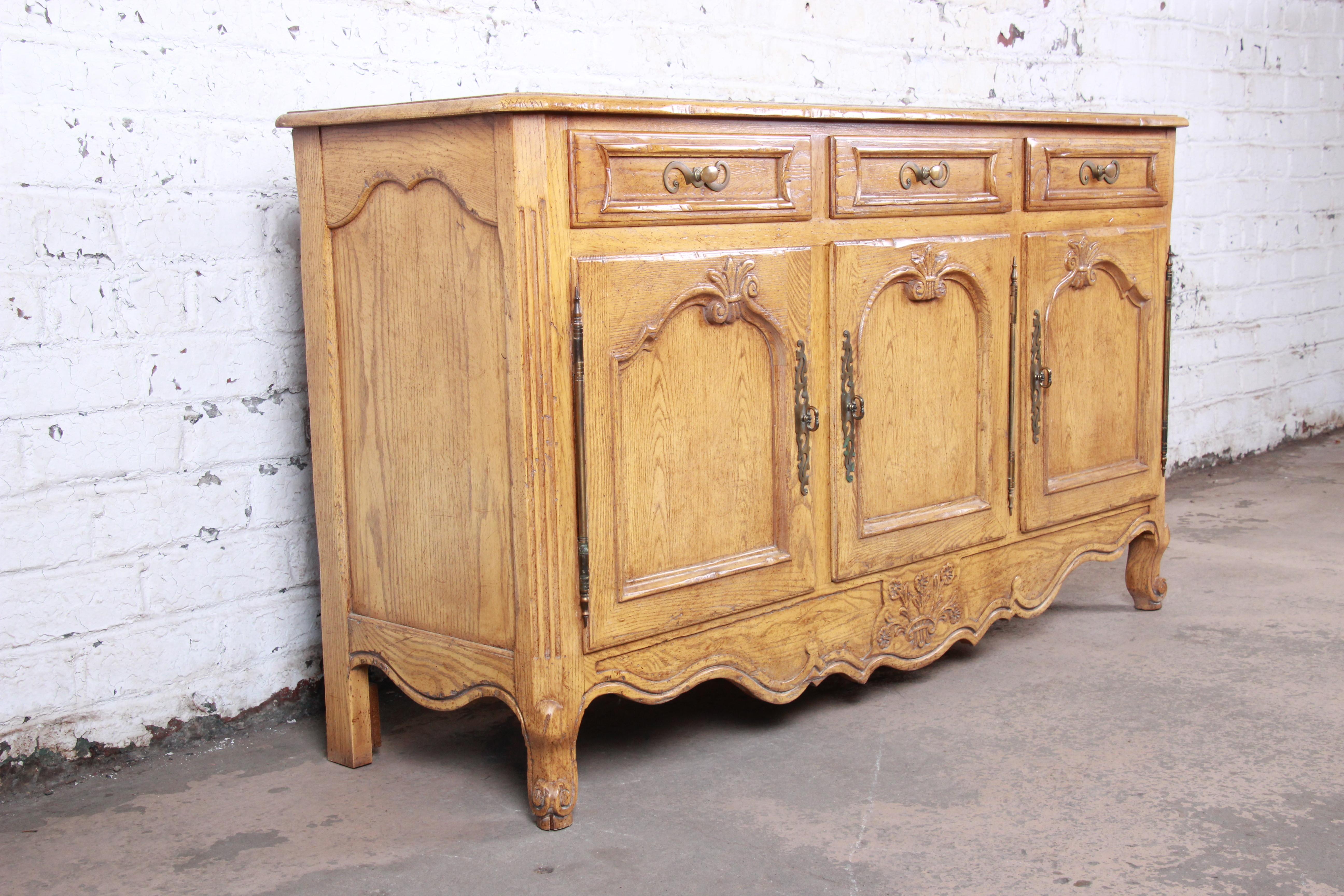 American Baker Furniture French Provincial Louis XV White Oak Sideboard Credenza