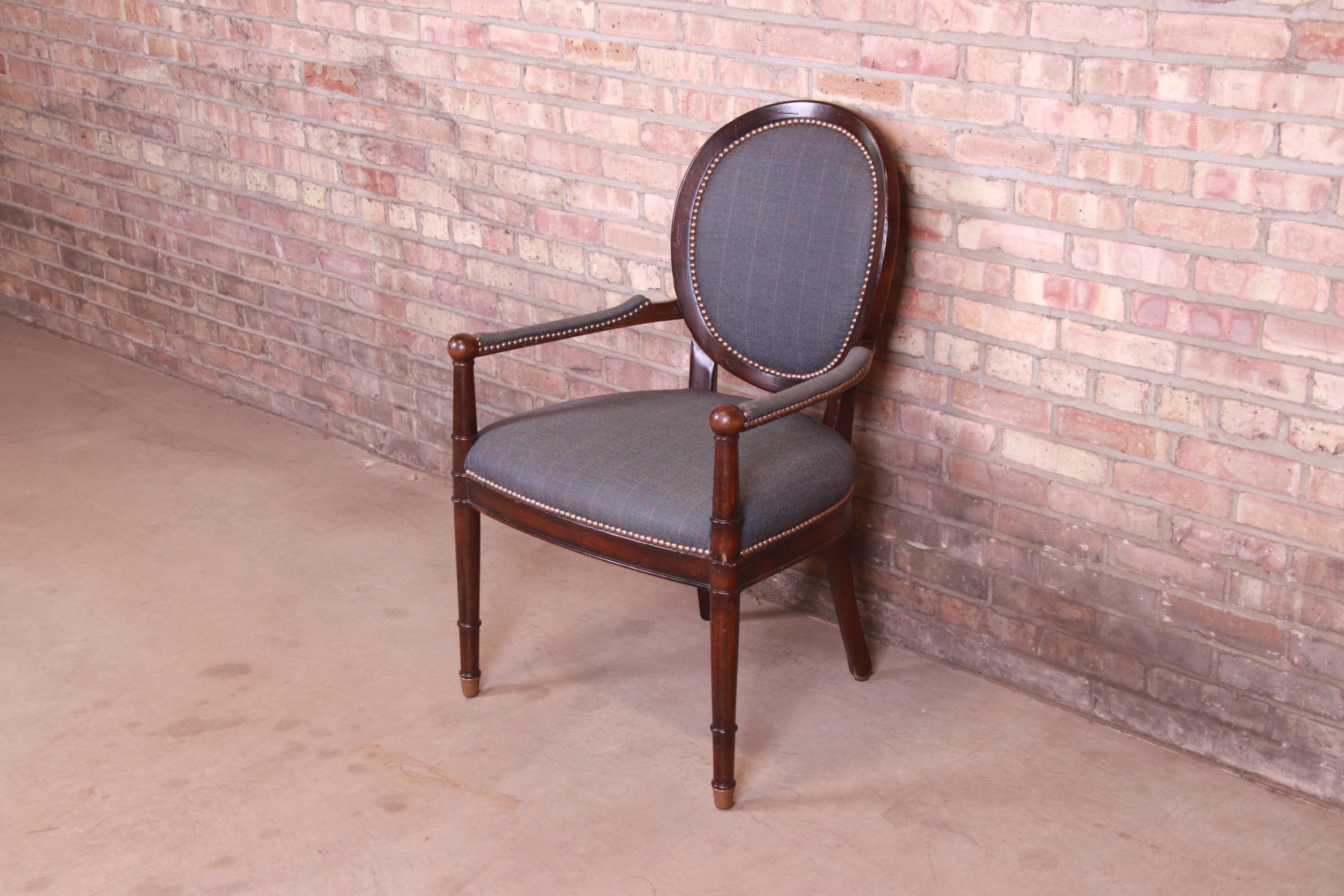 American Baker Furniture French Provincial Louis XVI Carved Walnut Fauteuil For Sale