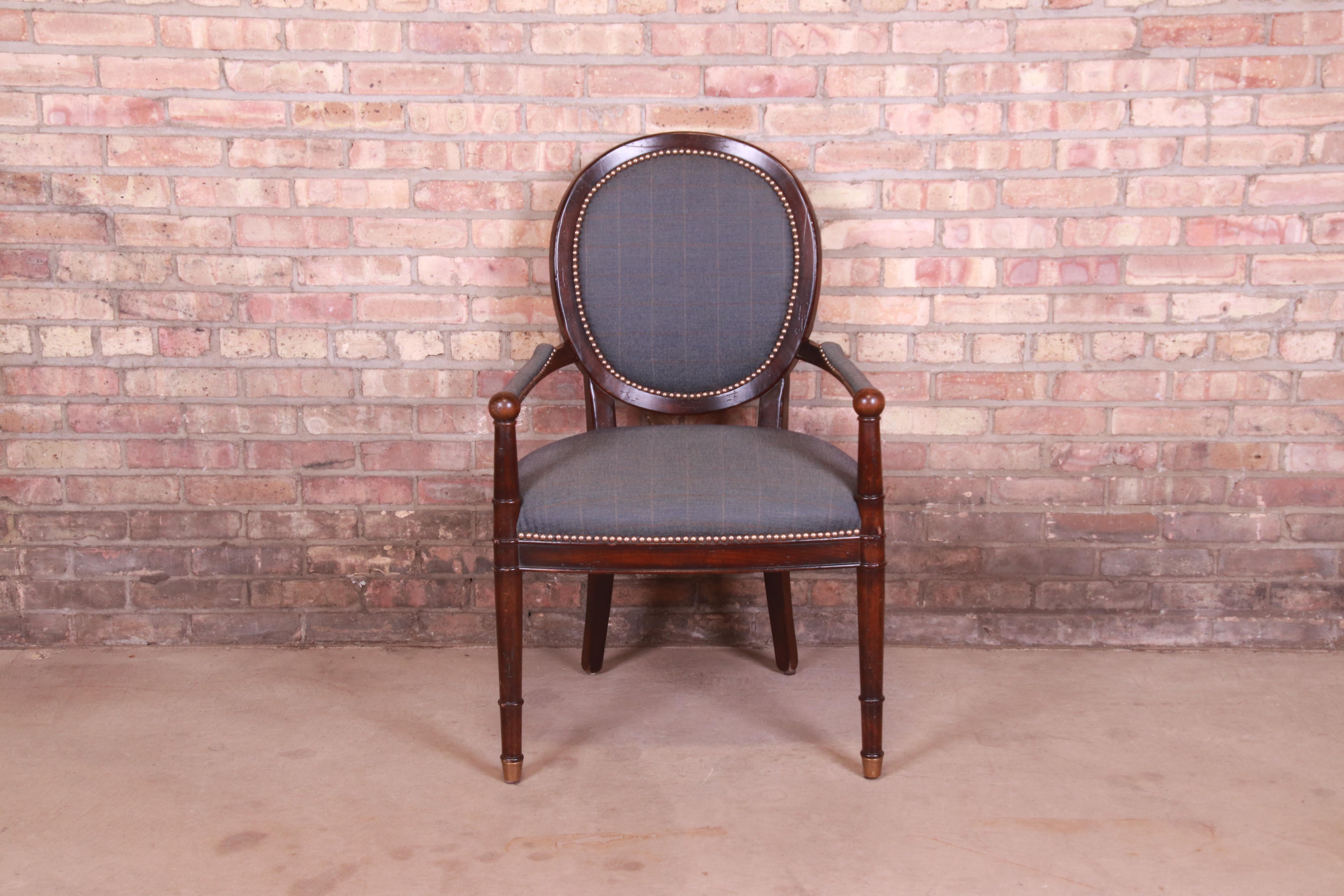 Baker Furniture French Provincial Louis XVI Carved Walnut Fauteuil In Good Condition For Sale In South Bend, IN