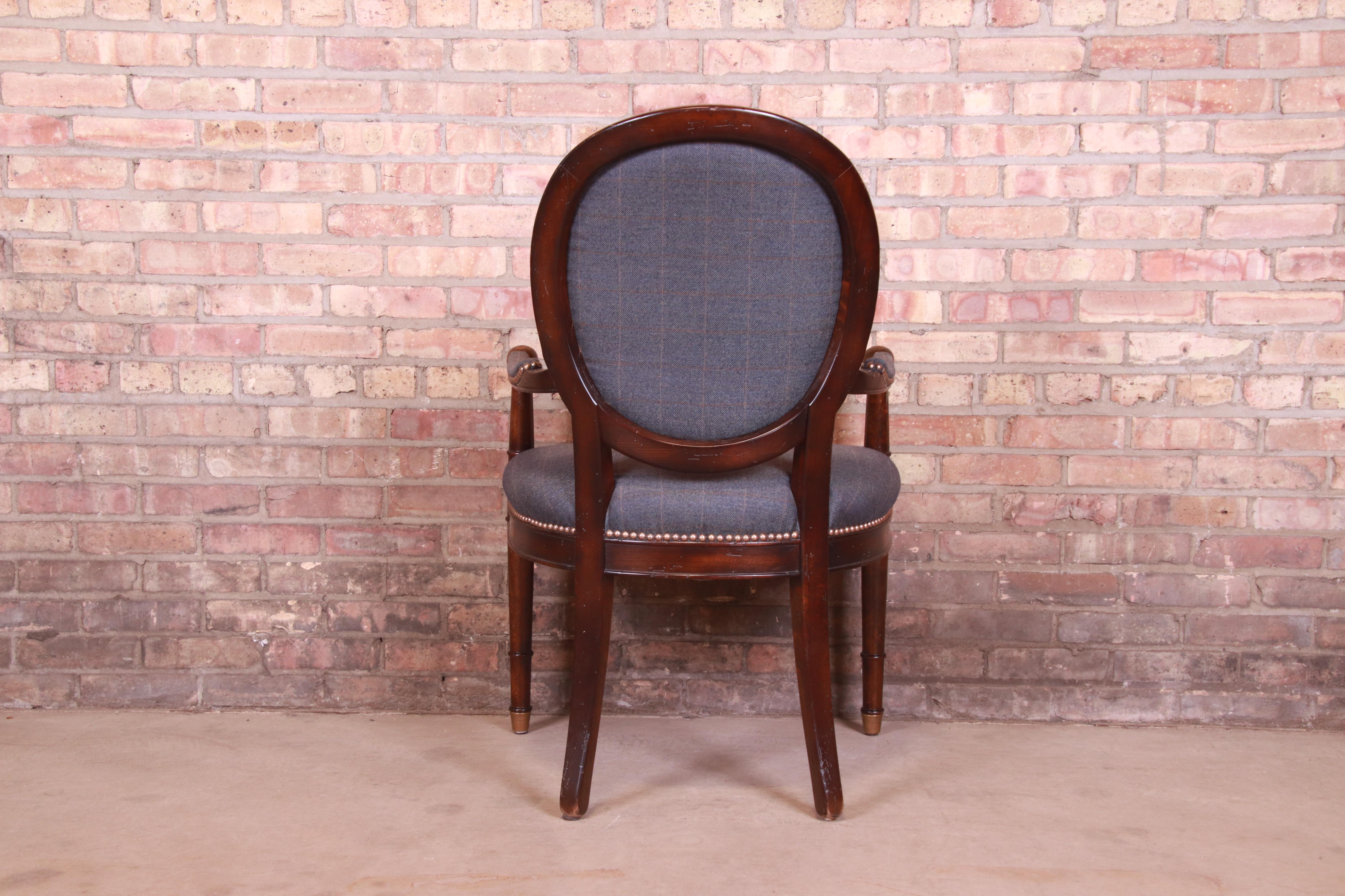 Baker Furniture French Provincial Louis XVI Carved Walnut Fauteuil For Sale 2