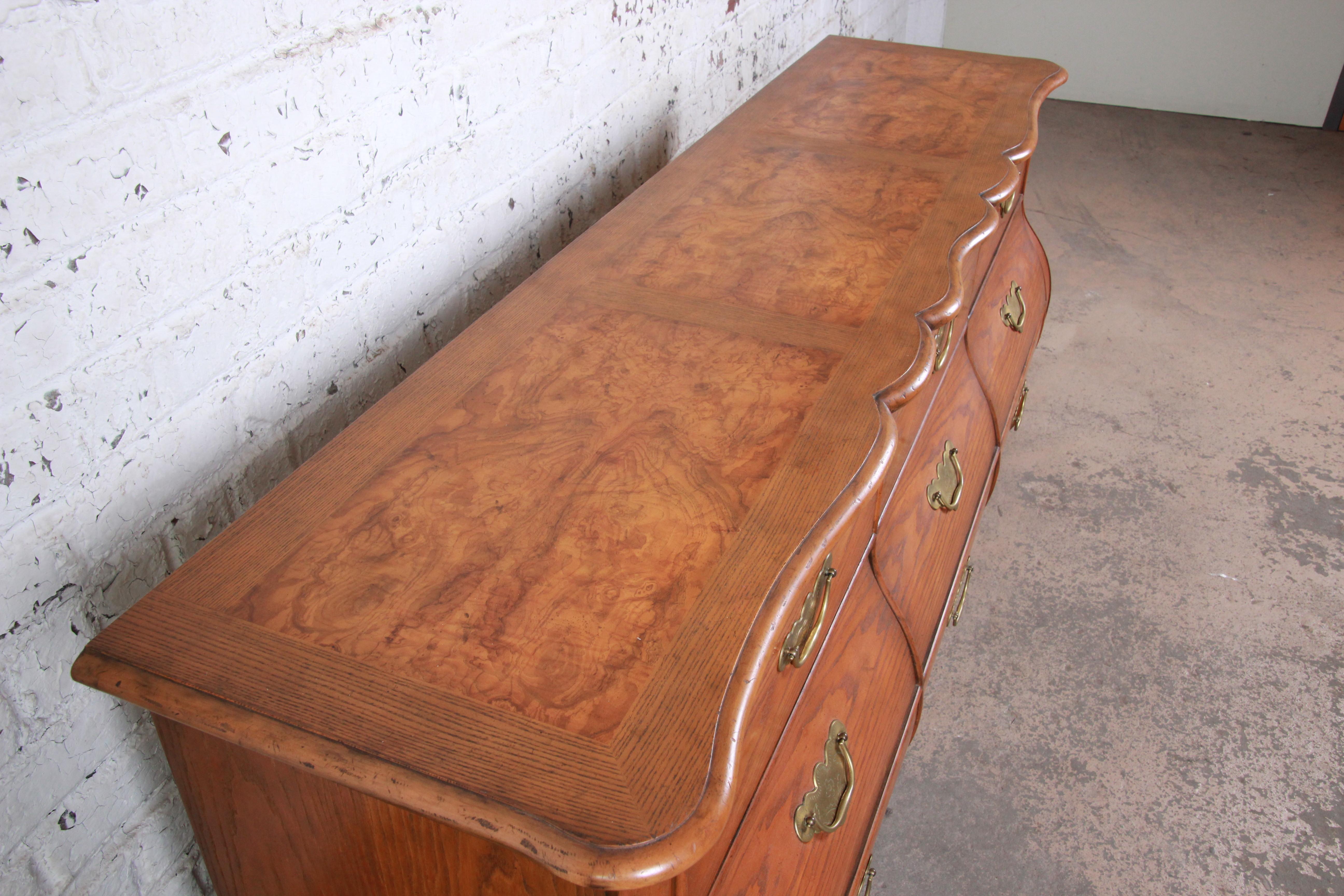 20th Century Baker Furniture French Provincial Oak and Burl Wood Bombay Dresser or Credenza