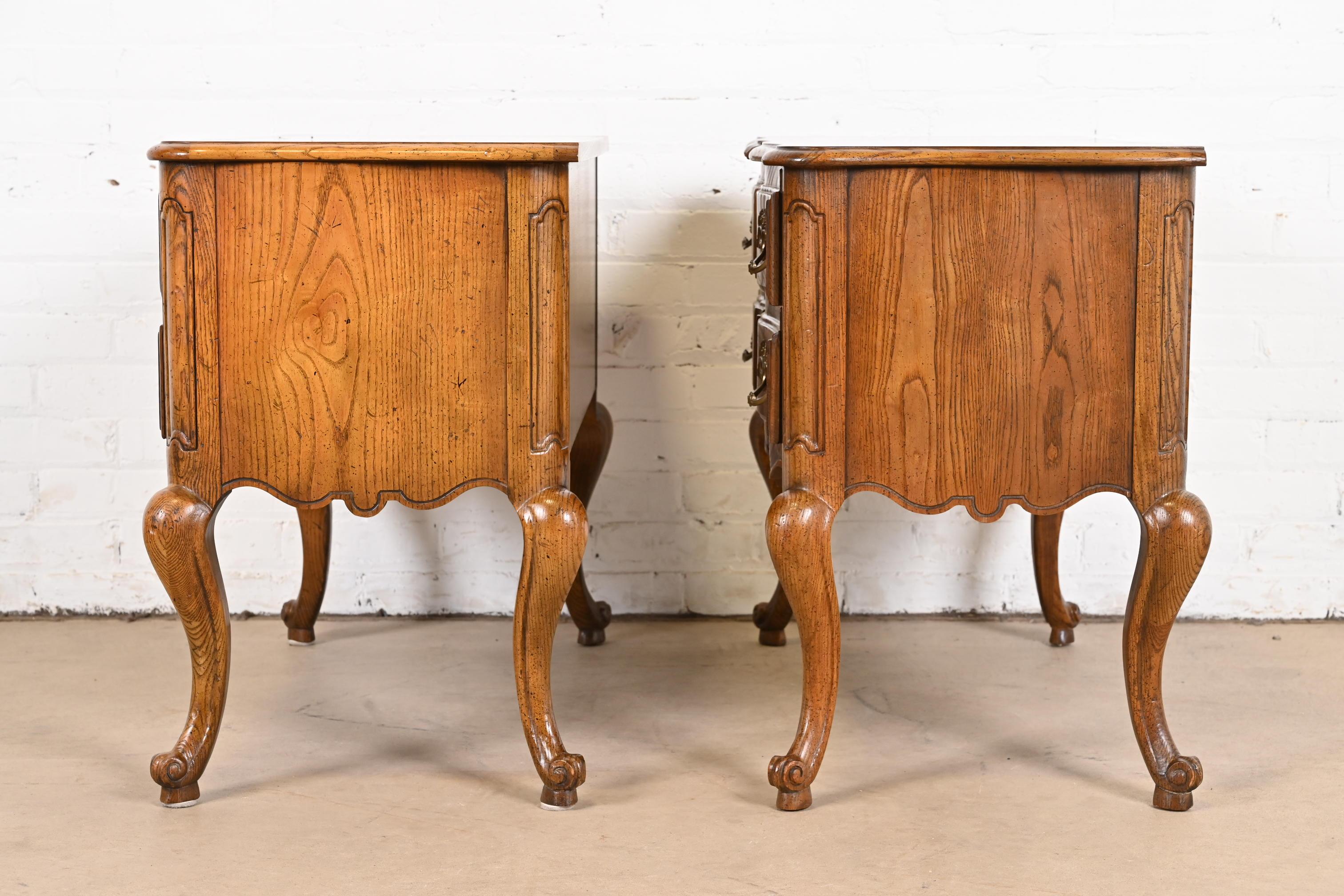 Baker Furniture French Provincial Oak and Burl Wood Commodes or Bedside Chests For Sale 5