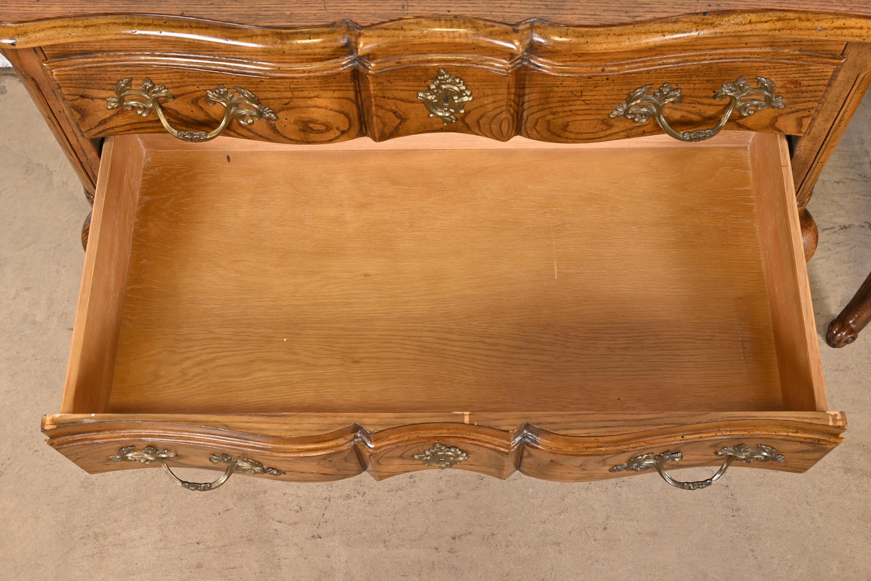 Baker Furniture French Provincial Oak and Burl Wood Commodes or Bedside Chests For Sale 2