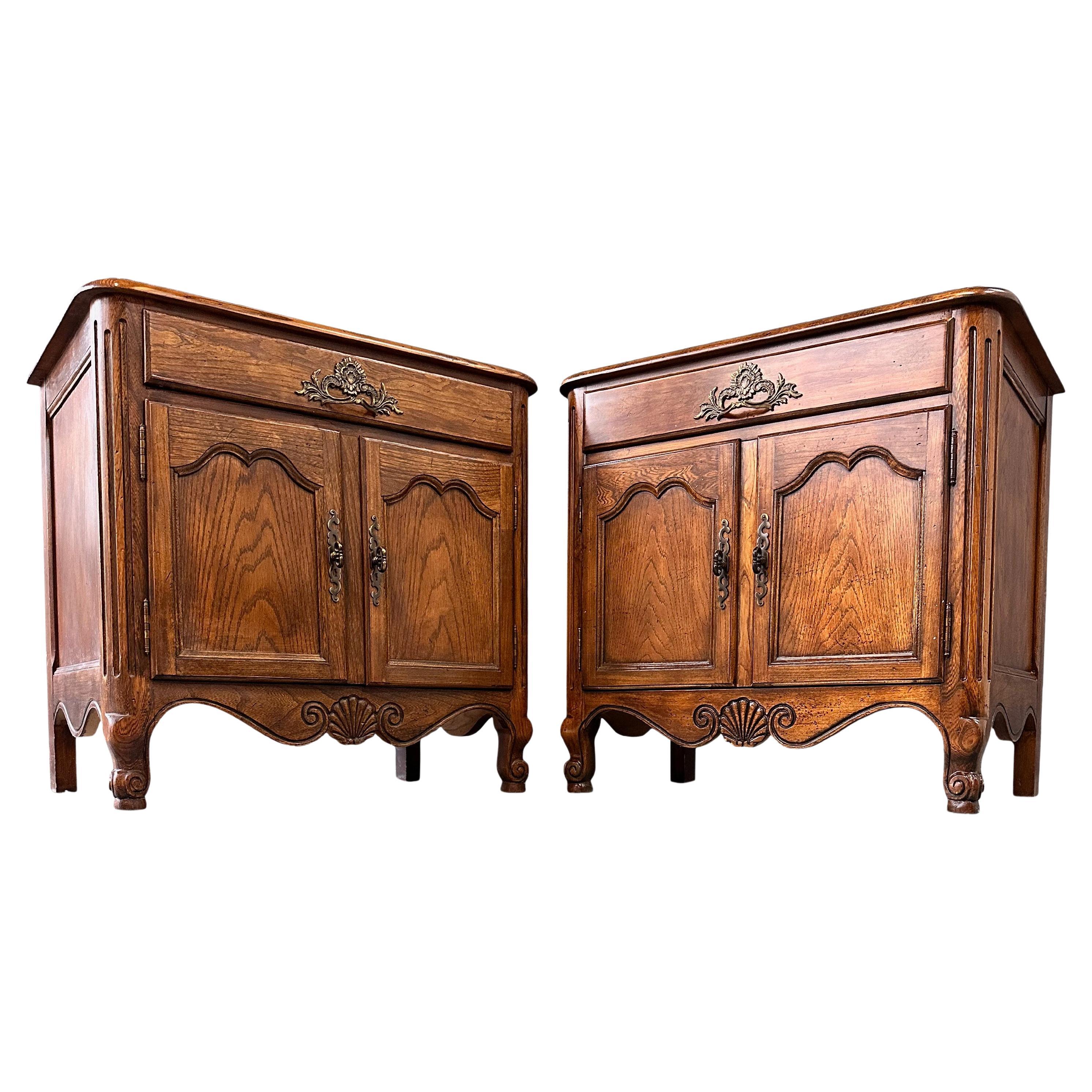 Baker Furniture French Provincial Oak Two Door Nightstands with One Drawer For Sale