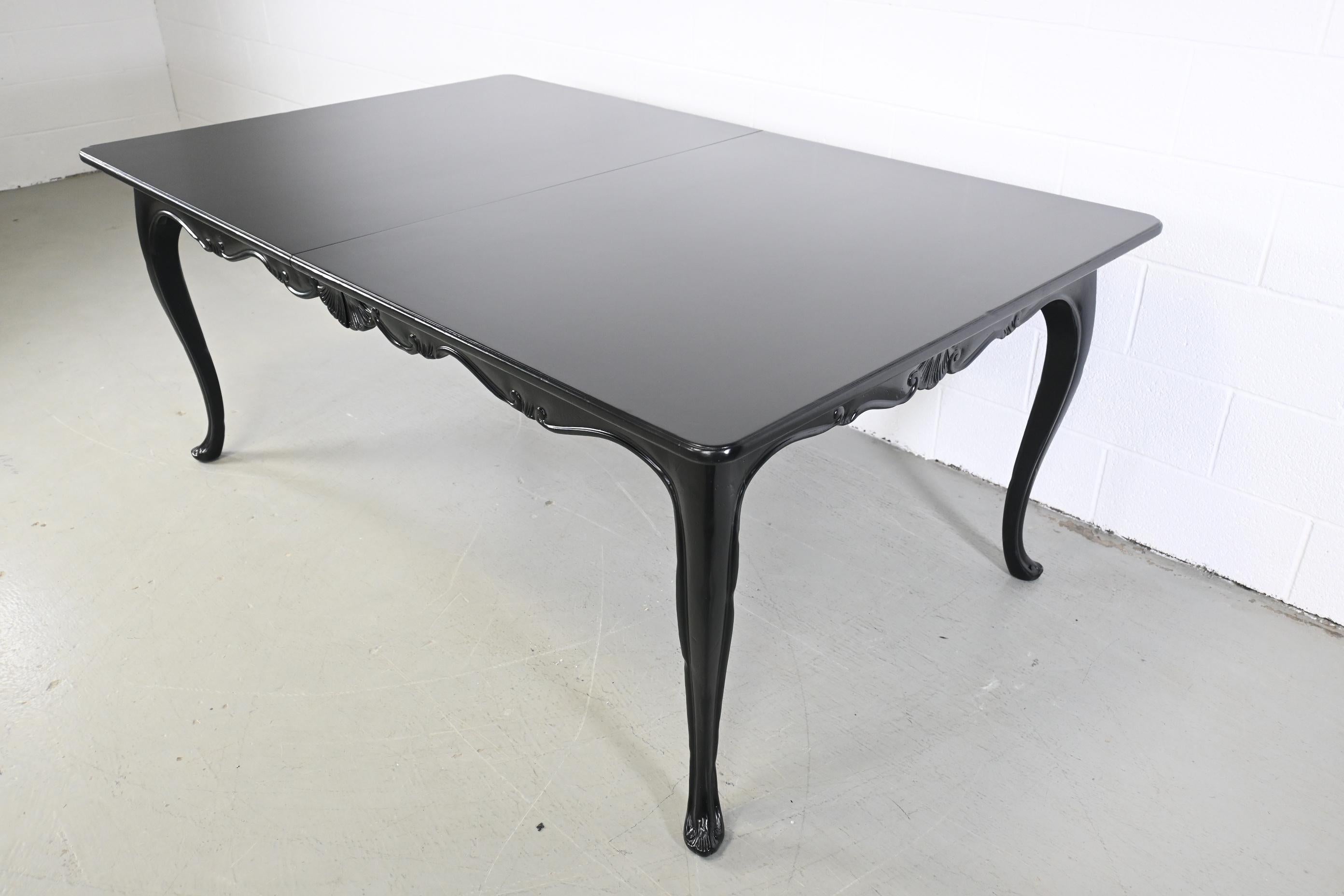 Baker Furniture French Provincial Style Black Lacquered Extension Dining Table 3