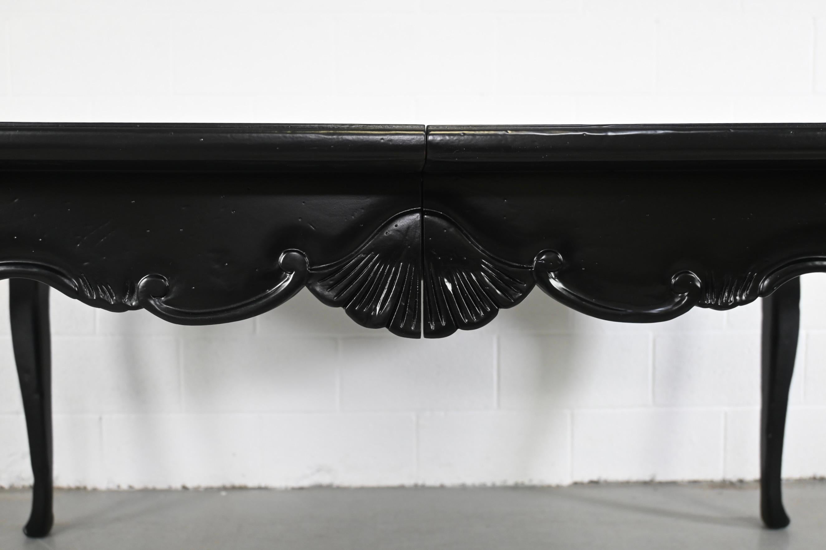 Baker Furniture French Provincial Style Black Lacquered Extension Dining Table 4