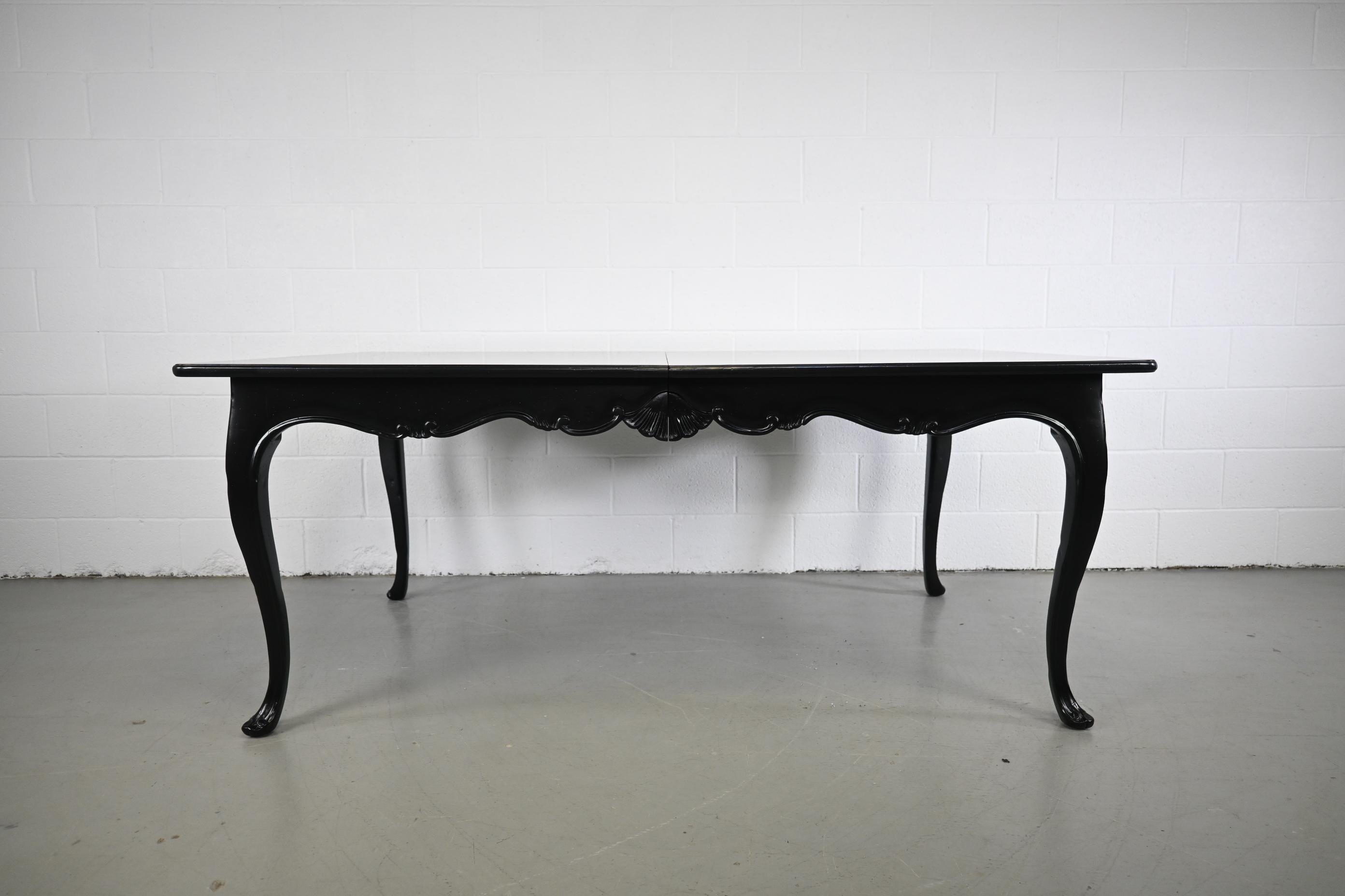 Wood Baker Furniture French Provincial Style Black Lacquered Extension Dining Table