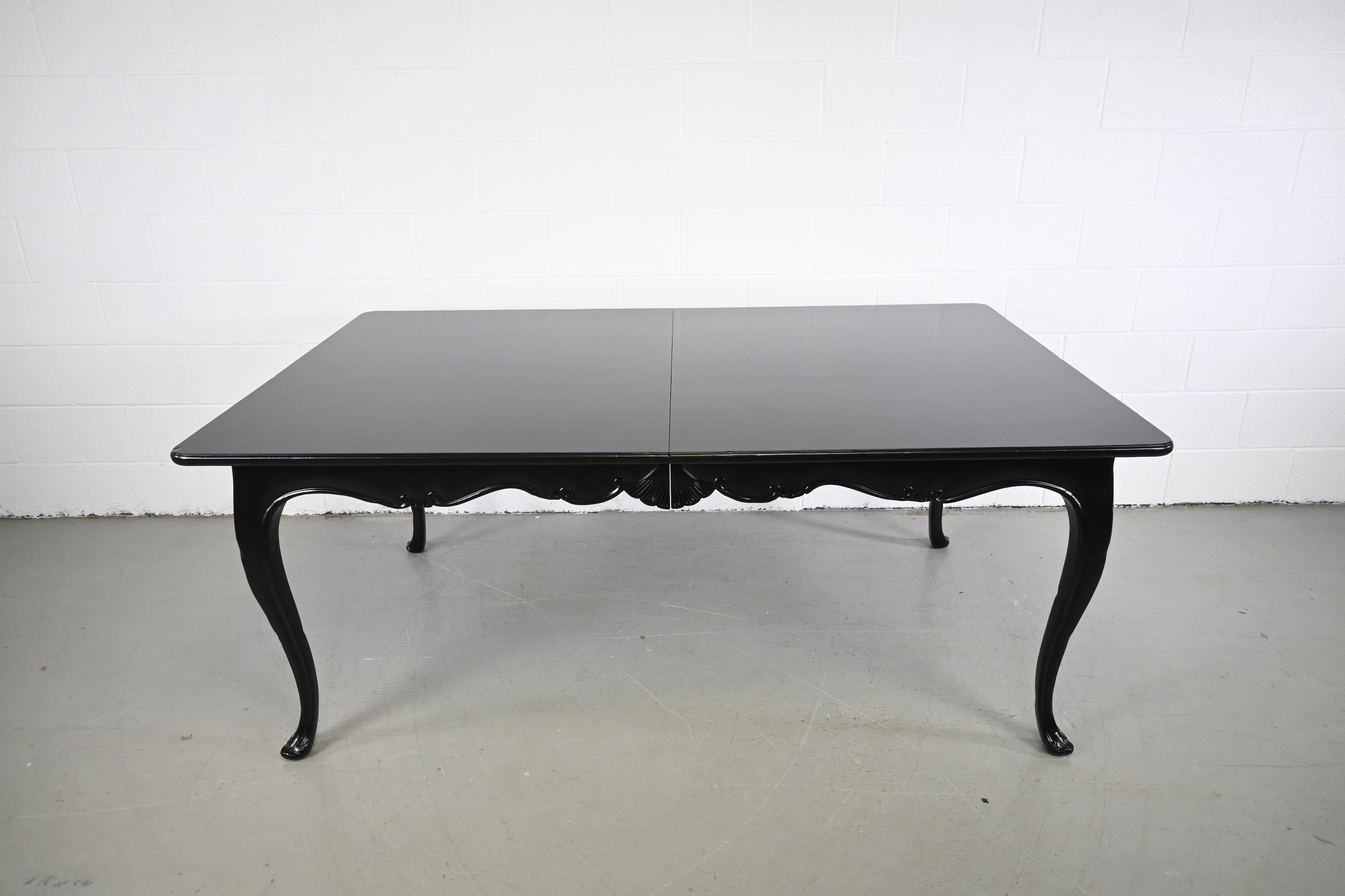 Baker Furniture French Provincial Style Black Lacquered Extension Dining Table 1