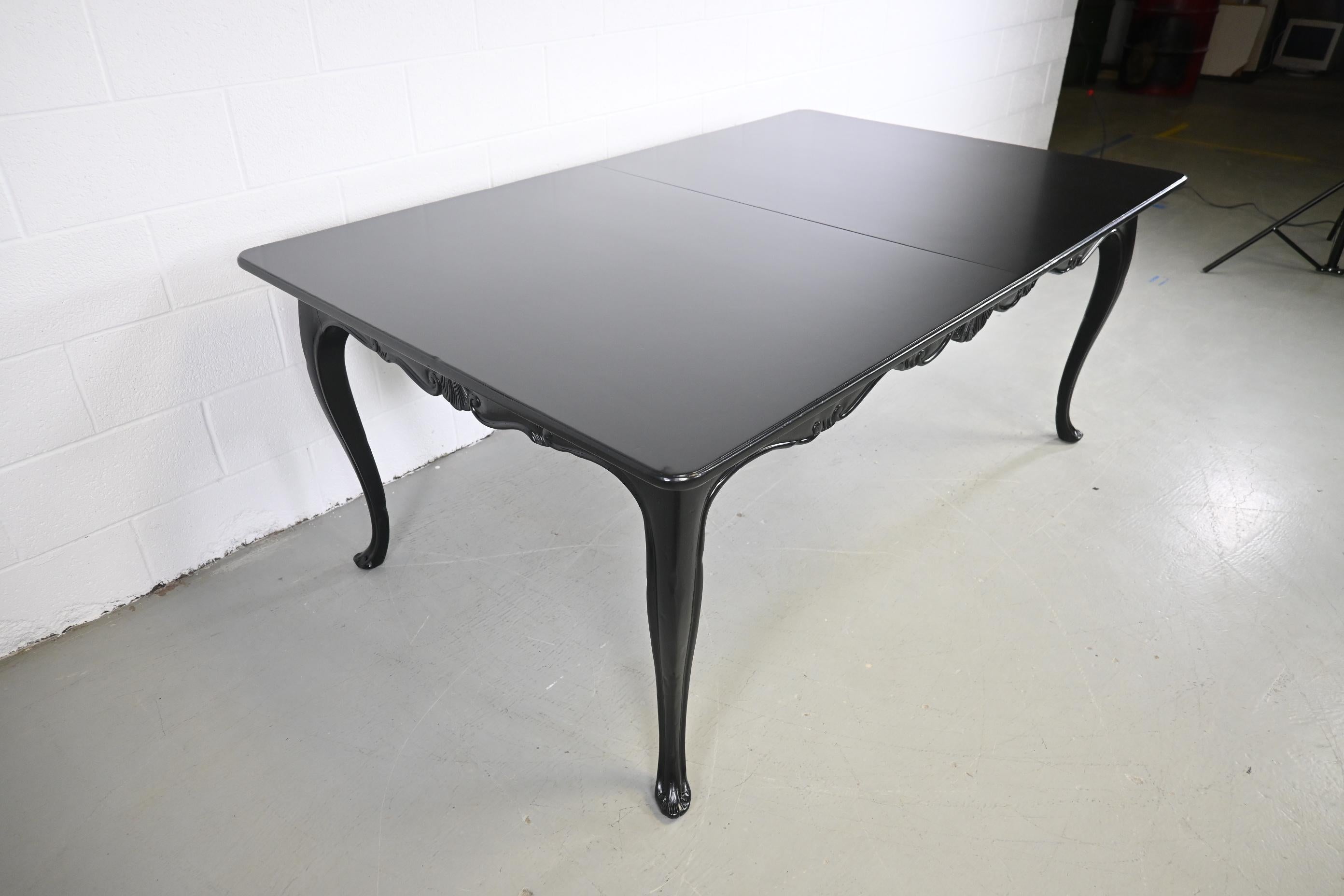 Baker Furniture French Provincial Style Black Lacquered Extension Dining Table 2