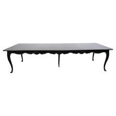 Retro Baker Furniture French Provincial Style Black Lacquered Extension Dining Table
