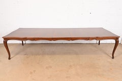 Baker Furniture French Provincial Walnut Dining Table With Inlaid Parquet Top