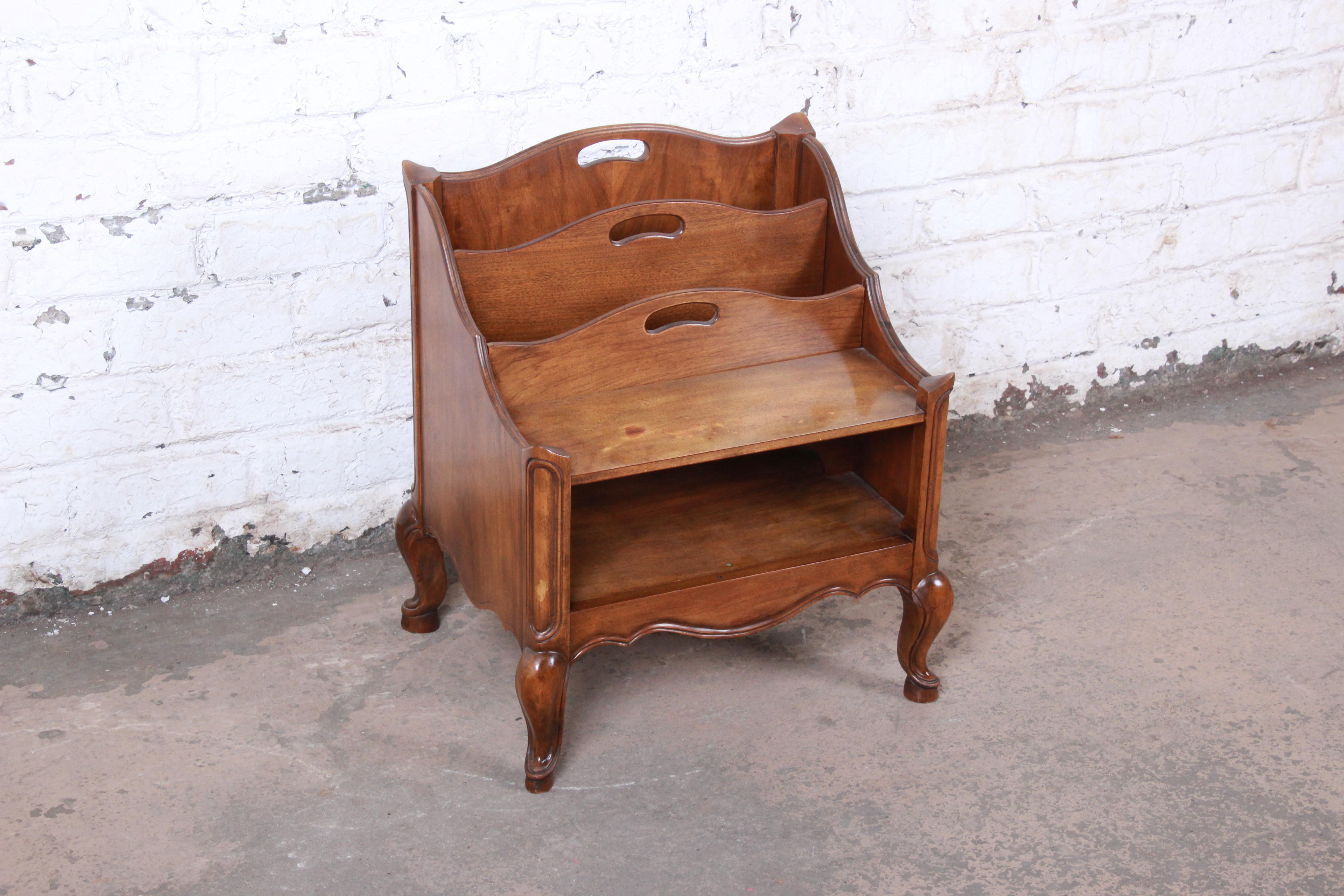American Baker Furniture French Provincial Walnut Magazine Rack or Record Holder